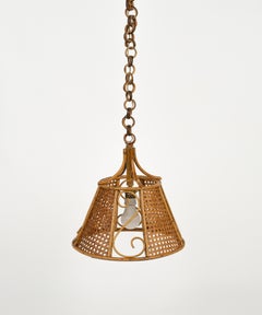 Midcentury French Riviera Chandelier Rattan and Wicker, Italy 1960s