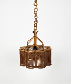 Midcentury French Riviera Chandelier Rattan and Wicker, Italy 1960s