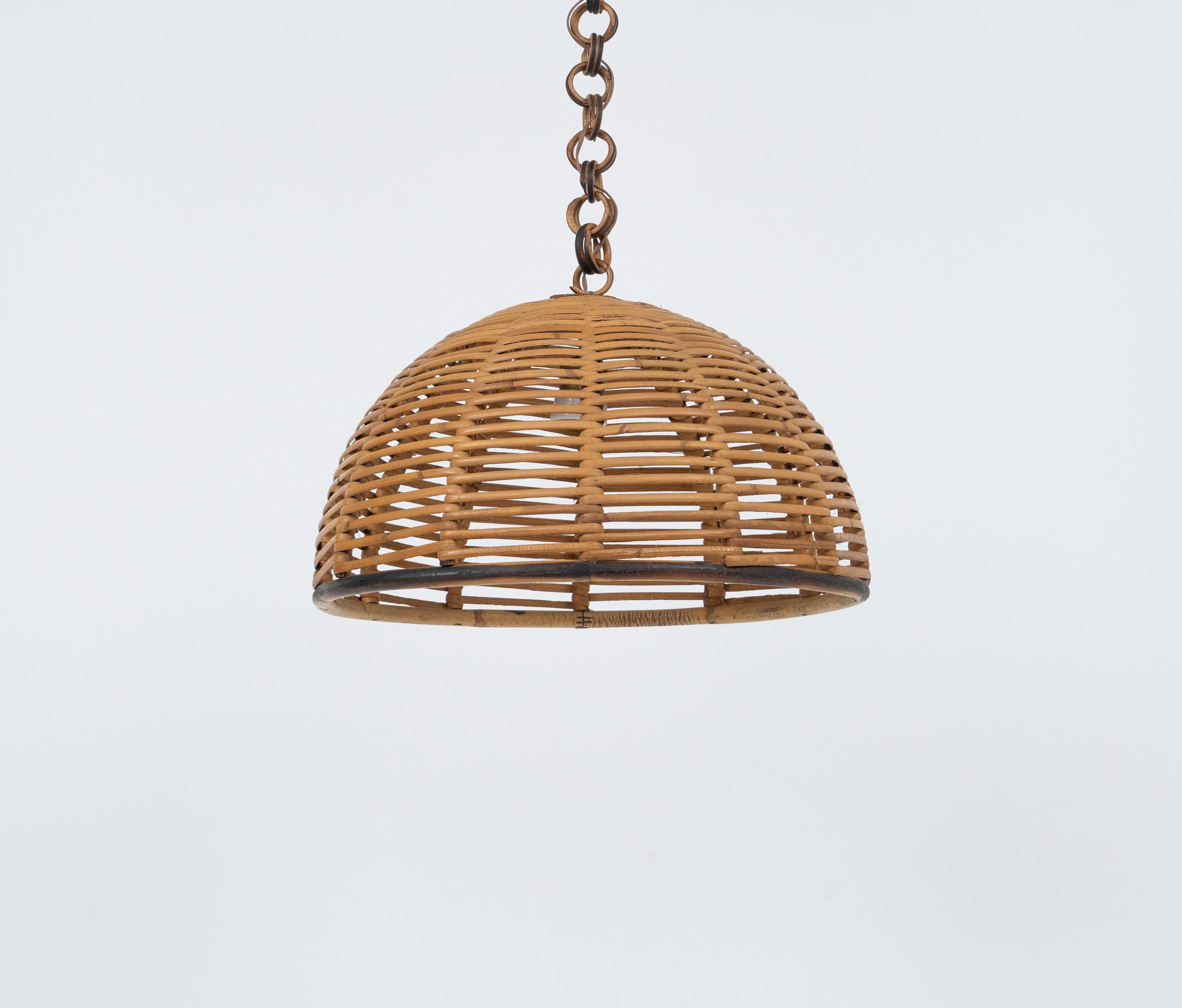 Mid-Century Modern Midcentury French Riviera Chandelier Rattan and Wicker, Italy 1960s For Sale