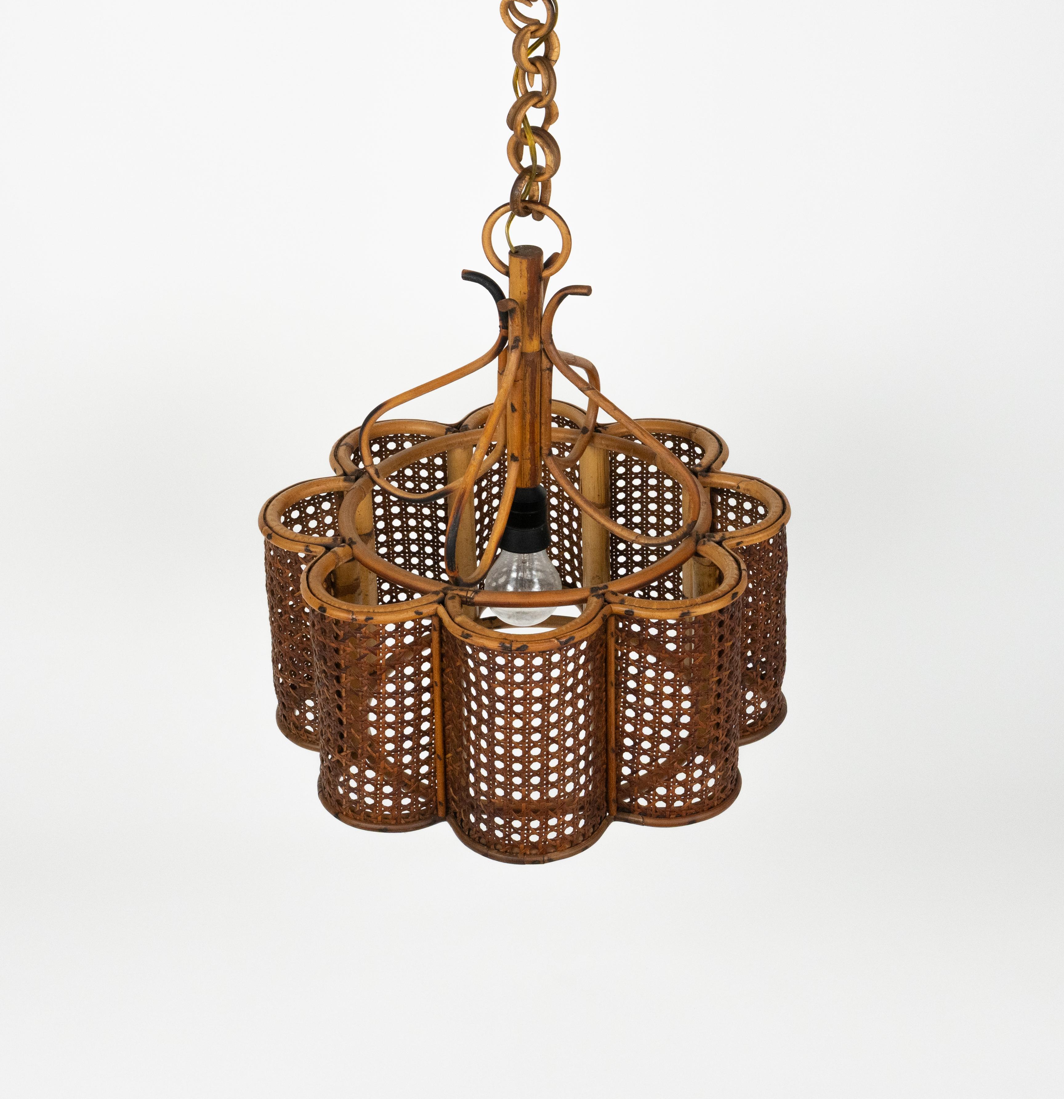 Italiano Lampadario Costa Azzurra del Medioevo Rattan e vimini, Italia 1960 in vendita