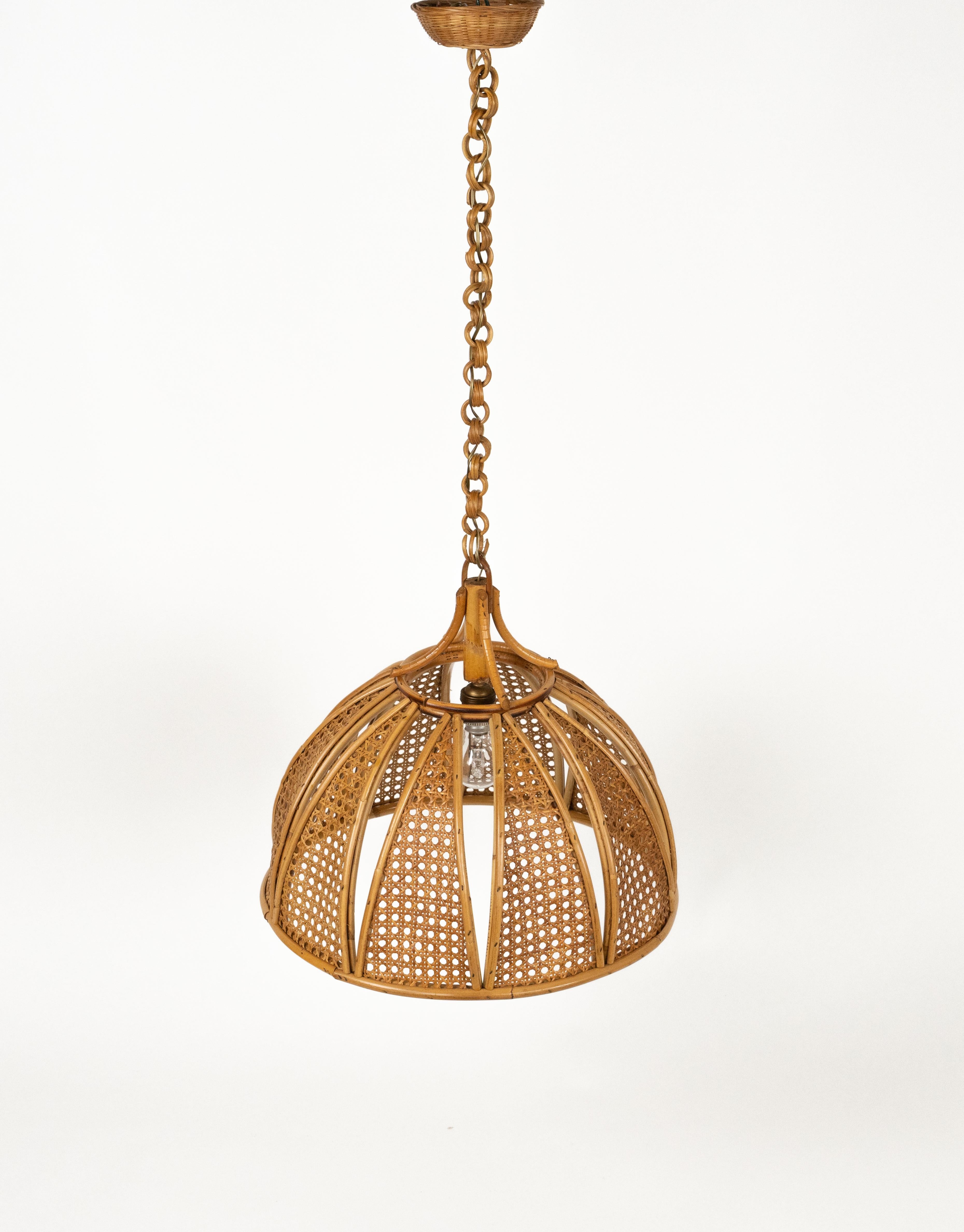 Mid-20th Century Midcentury French Riviera Chandelier Rattan and Wicker, Italy 1960s For Sale