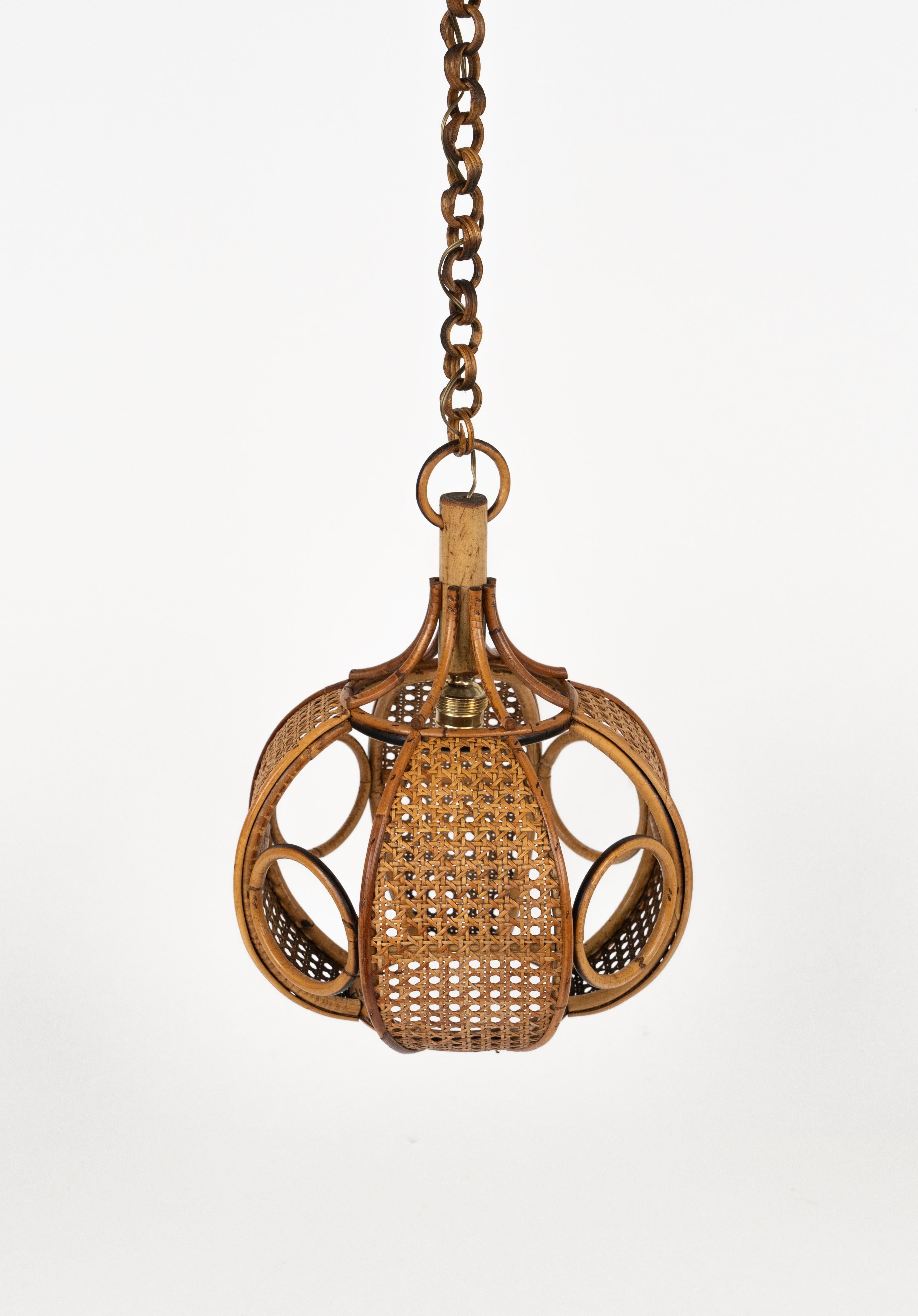 Mid-20th Century Midcentury French Riviera Chandelier Rattan and Wicker, Italy 1960s For Sale