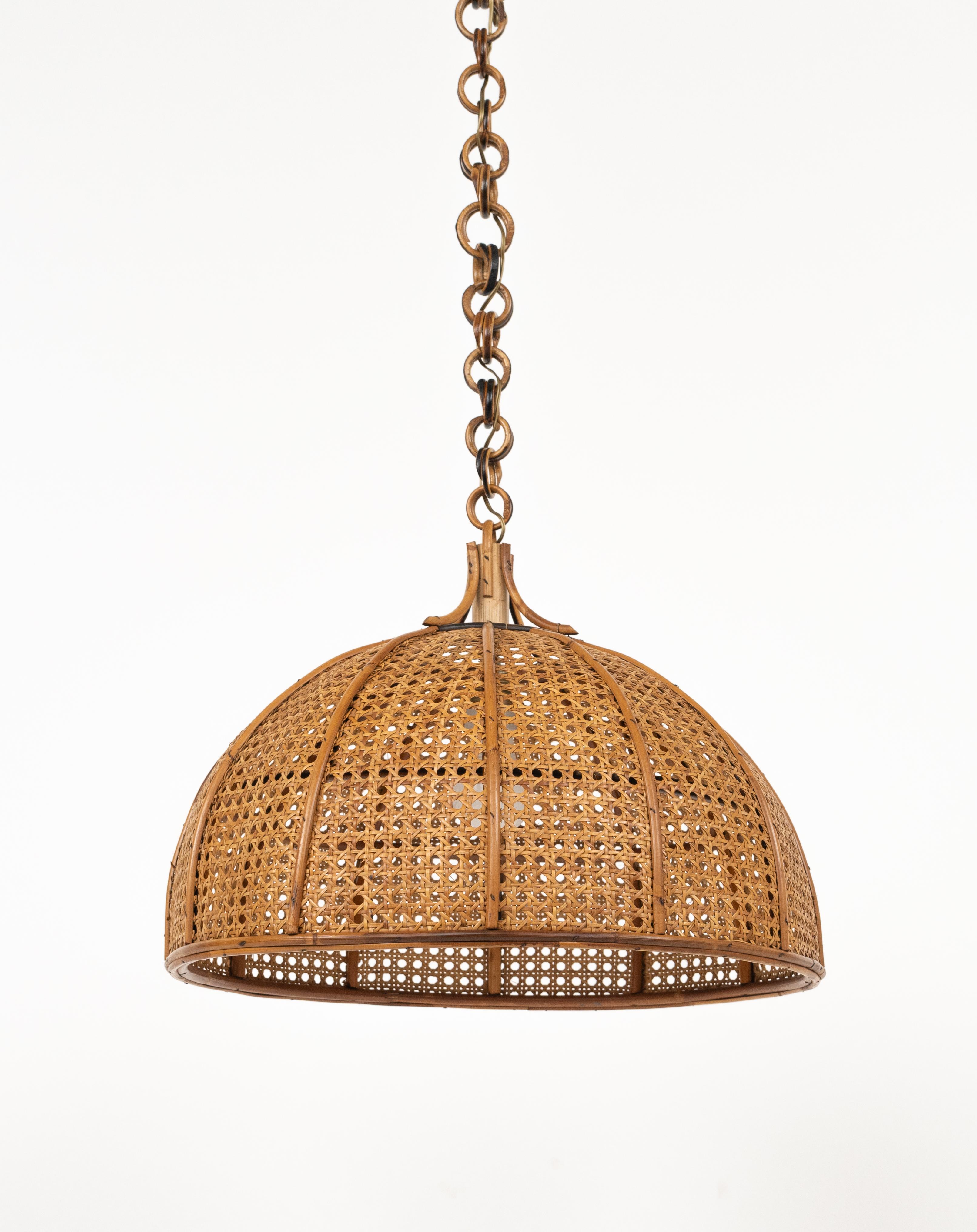 Mid-20th Century Midcentury French Riviera Chandelier Rattan and Wicker, Italy 1960s For Sale