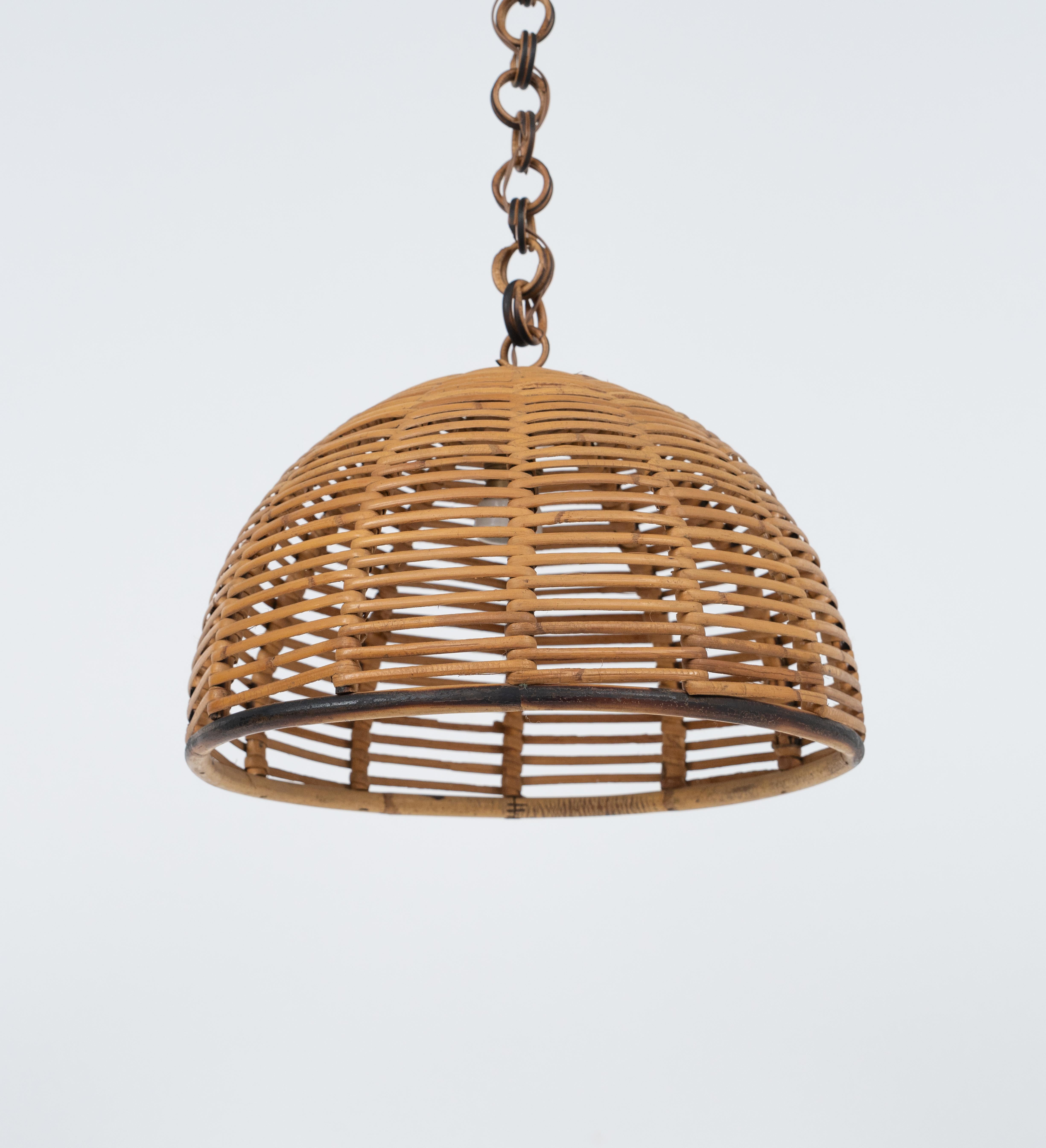 Mid-20th Century Midcentury French Riviera Chandelier Rattan and Wicker, Italy 1960s For Sale