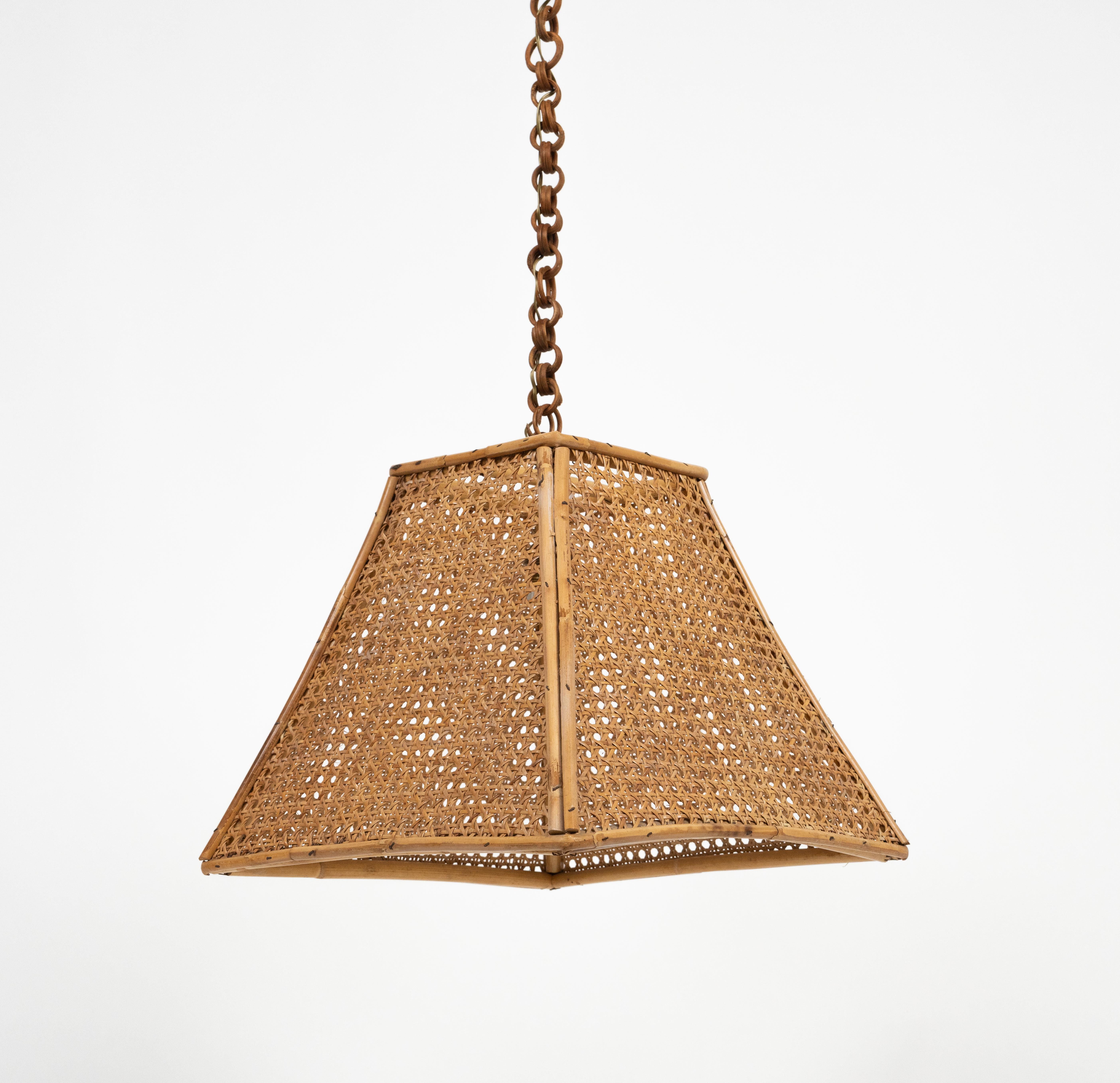 Mid-20th Century Midcentury French Riviera Chandelier Rattan and Wicker, Italy 1960s For Sale