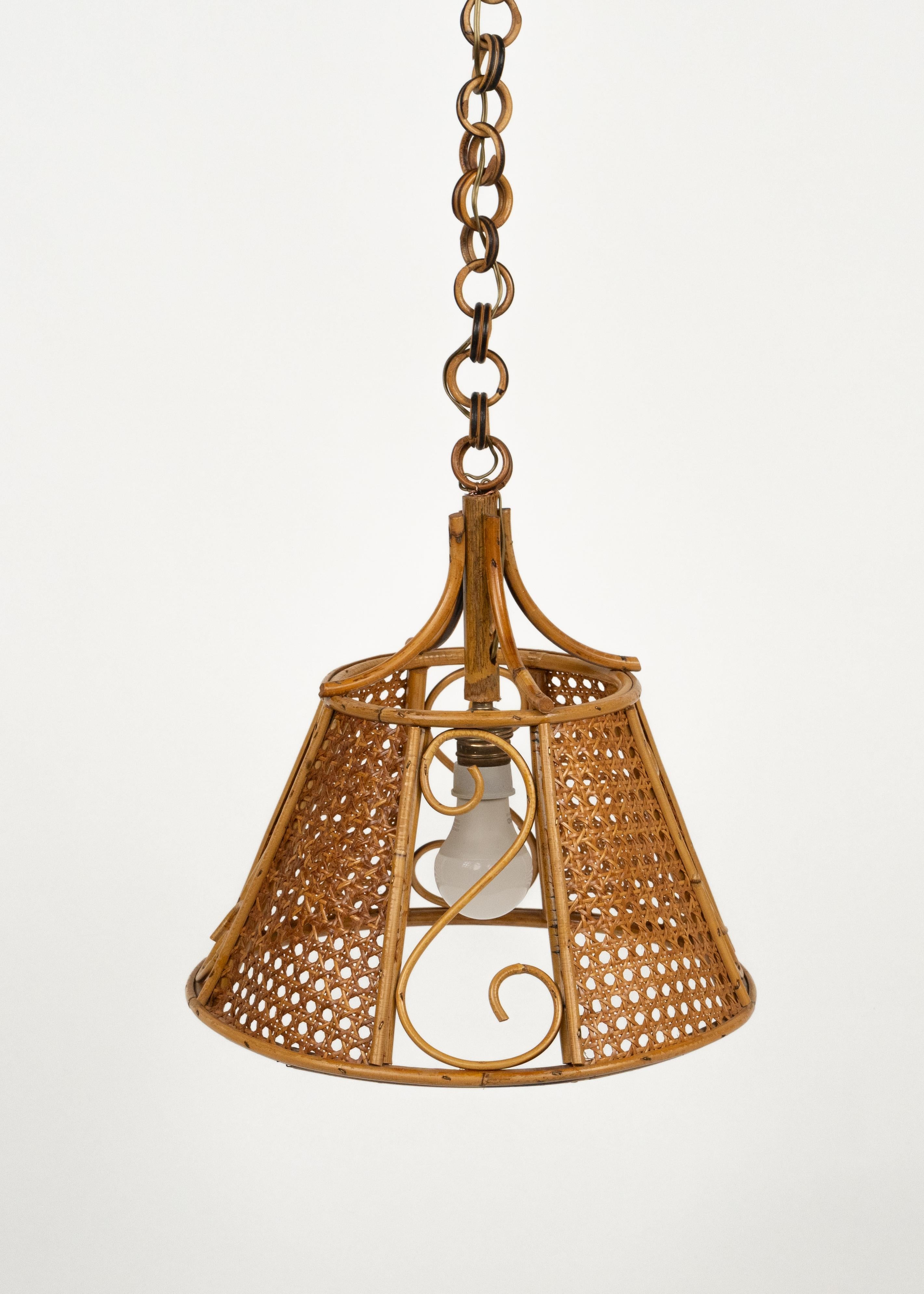 Mid-20th Century Midcentury French Riviera Chandelier Rattan and Wicker, Italy 1960s For Sale