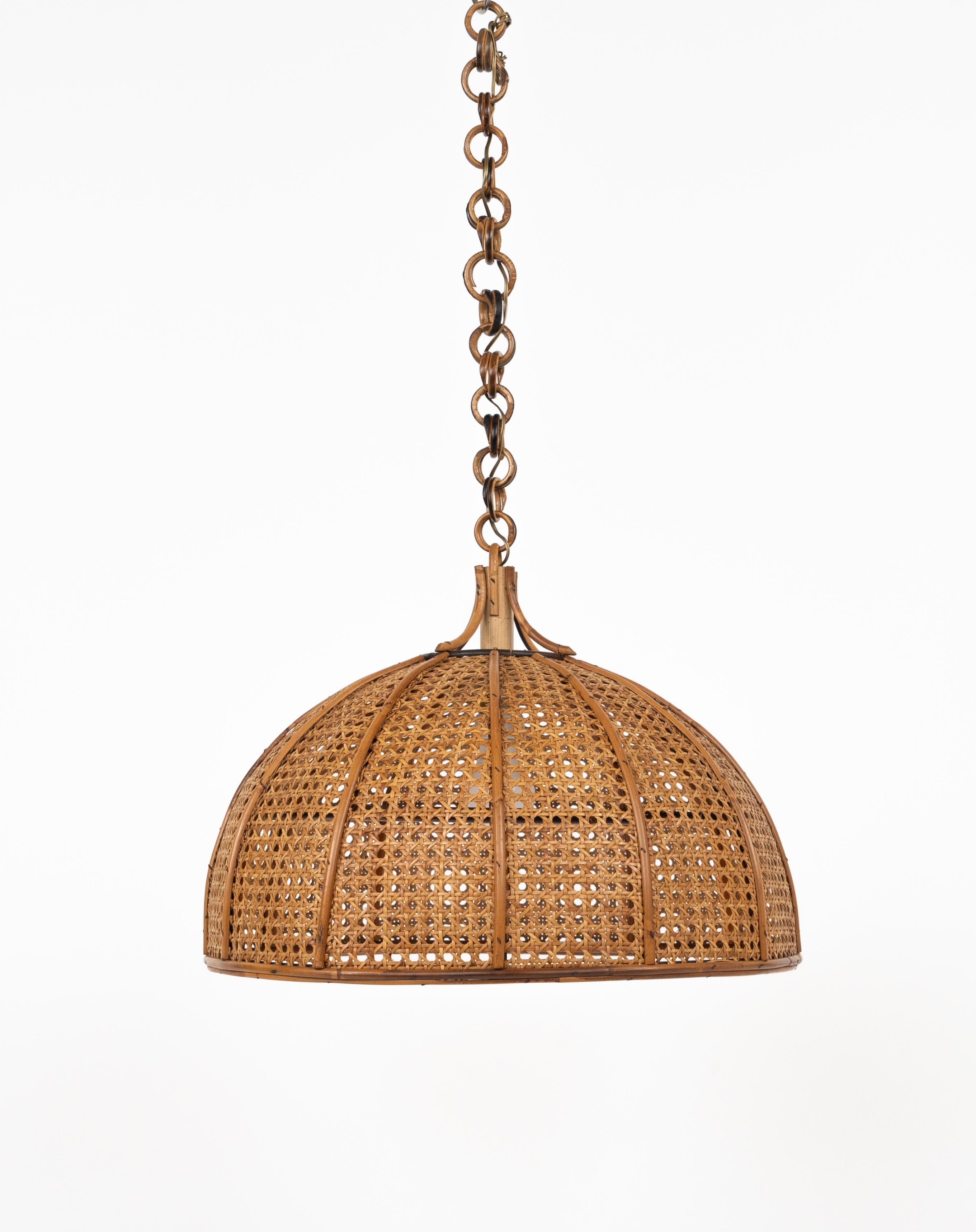 Bamboo Midcentury French Riviera Chandelier Rattan and Wicker, Italy 1960s For Sale