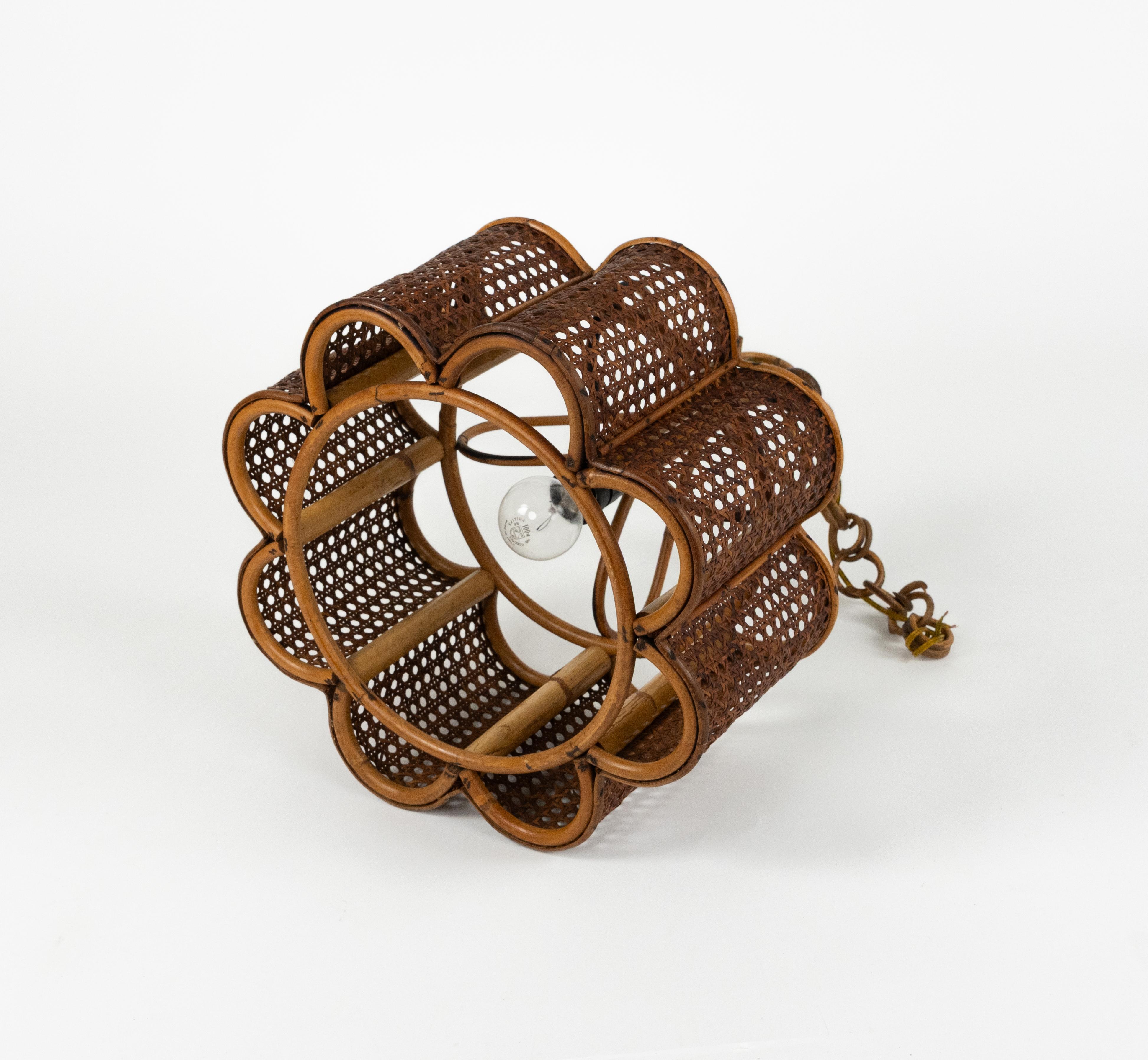 Bambù Lampadario Costa Azzurra del Medioevo Rattan e vimini, Italia 1960 in vendita