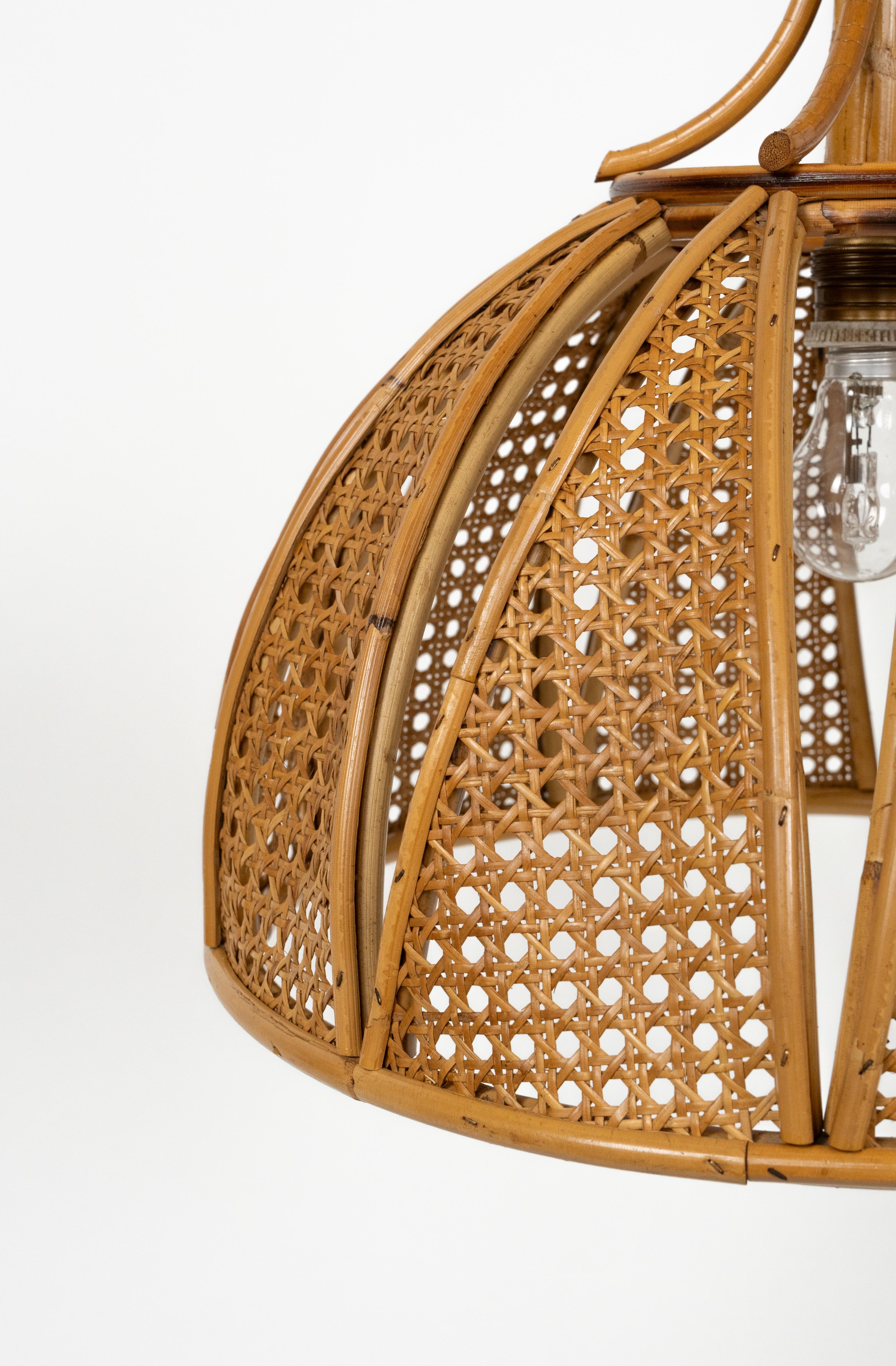 Midcentury French Riviera Chandelier Rattan and Wicker, Italy 1960s For Sale 2