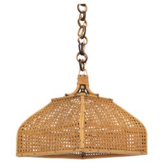 Lampadario Costa Azzurra del Medioevo Rattan e vimini, Italia 1960