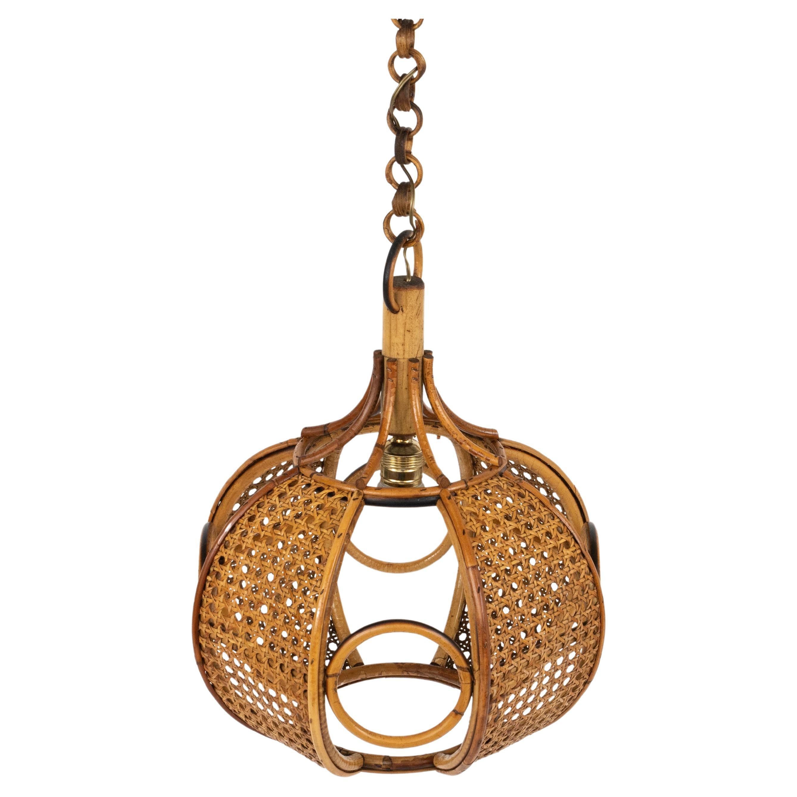 Midcentury Französisch Riviera Kronleuchter Rattan und Weide, Italien 1960er Jahre