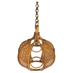 Midcentury Französisch Riviera Kronleuchter Rattan und Weide, Italien 1960er Jahre
