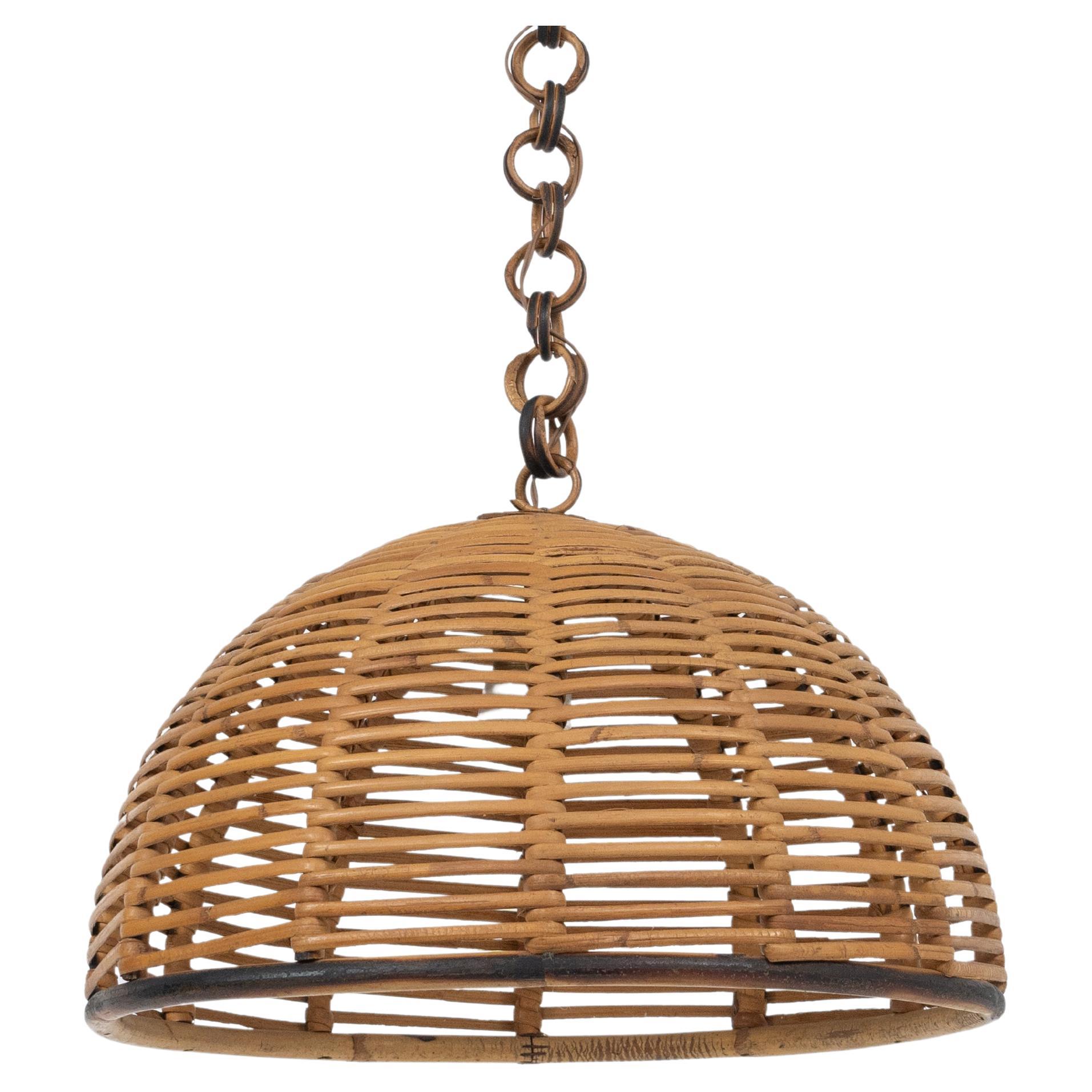 Midcentury Französisch Riviera Kronleuchter Rattan und Weide, Italien 1960er Jahre