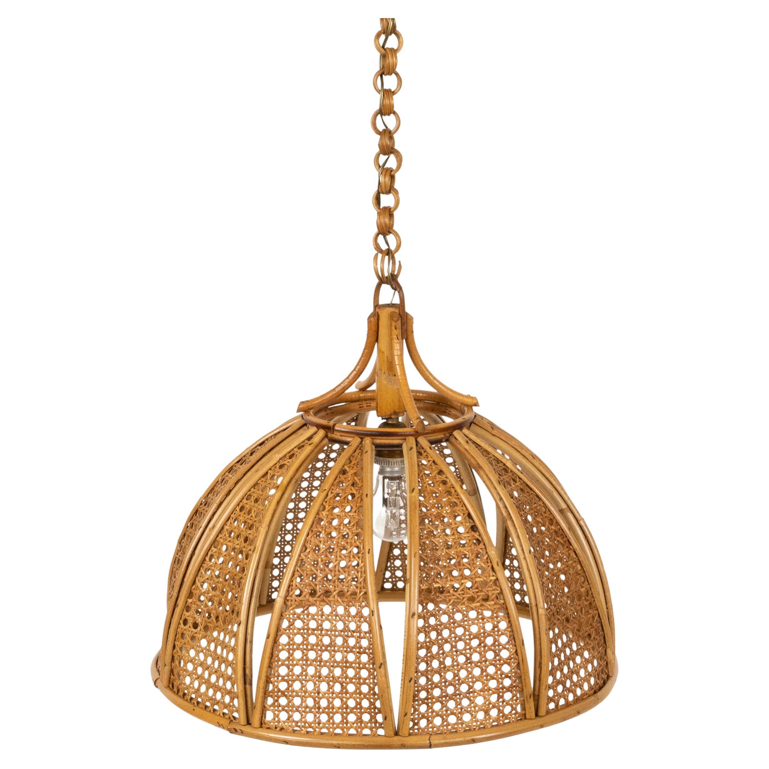 Midcentury French Riviera Chandelier Rattan and Wicker, Italy 1960s