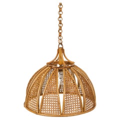 Midcentury Französisch Riviera Kronleuchter Rattan und Weide, Italien 1960er Jahre