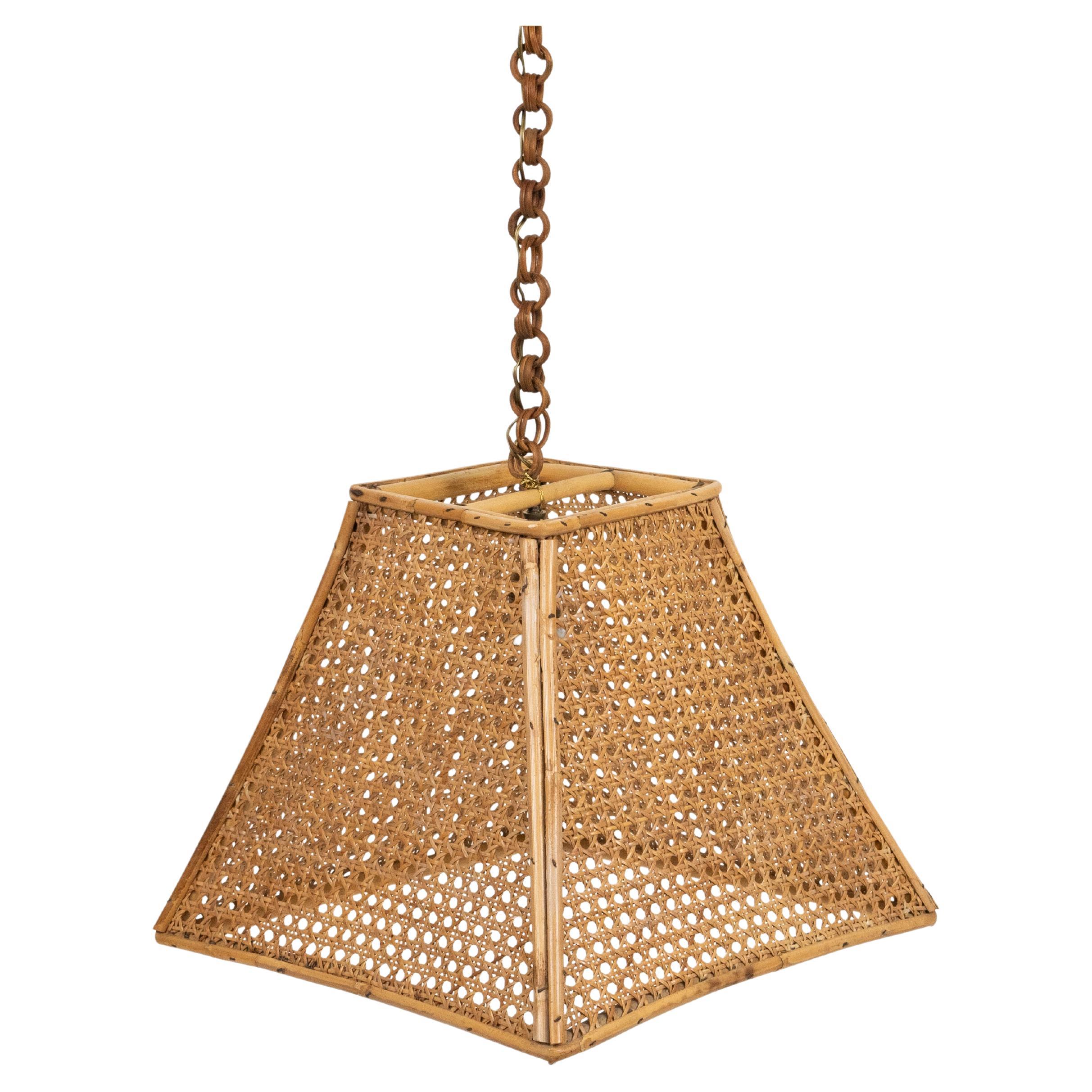 Midcentury Französisch Riviera Kronleuchter Rattan und Weide, Italien 1960er Jahre