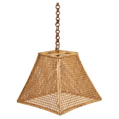 Midcentury Französisch Riviera Kronleuchter Rattan und Weide, Italien 1960er Jahre