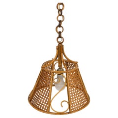 Midcentury Französisch Riviera Kronleuchter Rattan und Weide, Italien 1960er Jahre