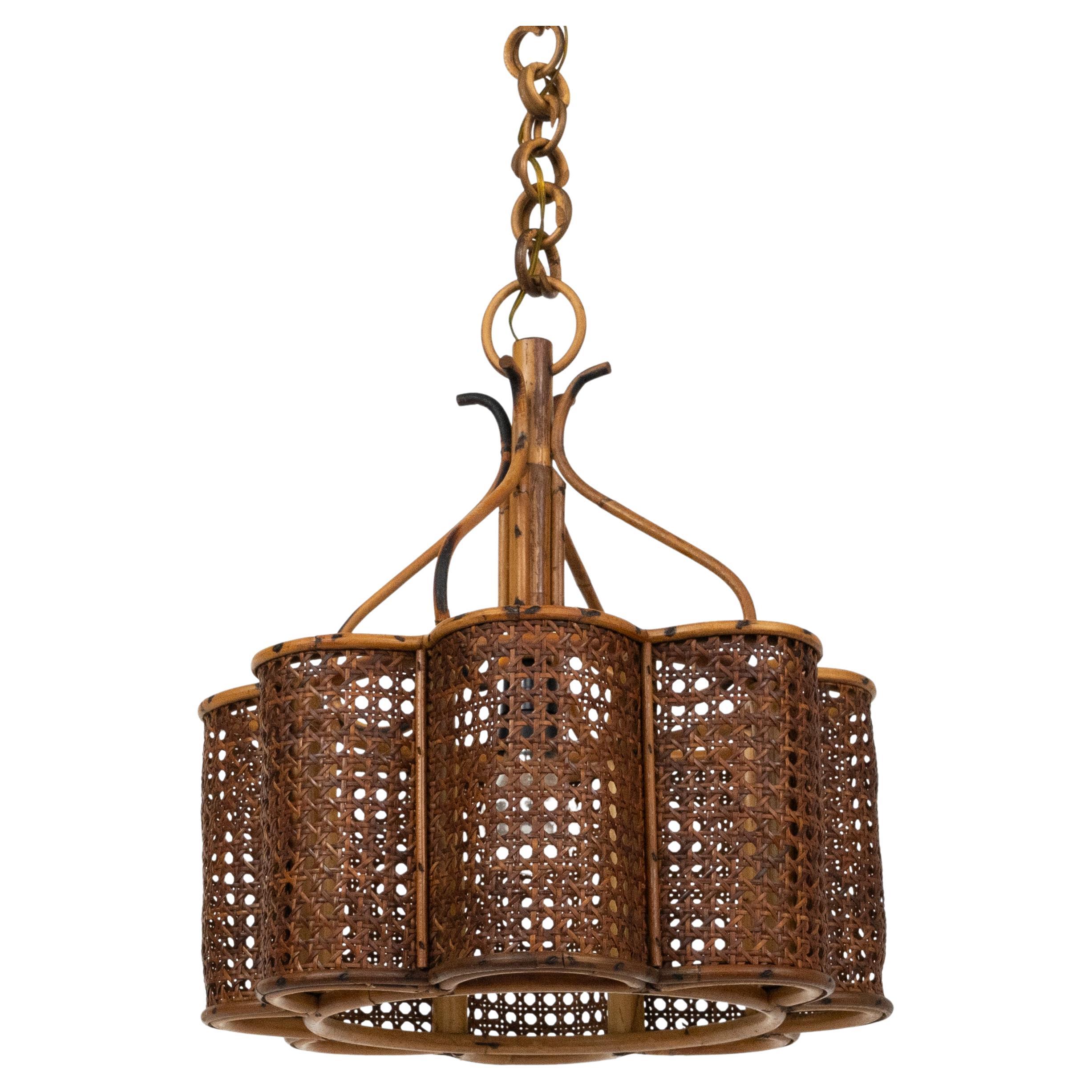 Lampadario Costa Azzurra del Medioevo Rattan e vimini, Italia 1960 in vendita