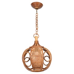 Araña italiana de mimbre y ratán de la capilla de la Riviera francesa de mediados de siglo, años 60