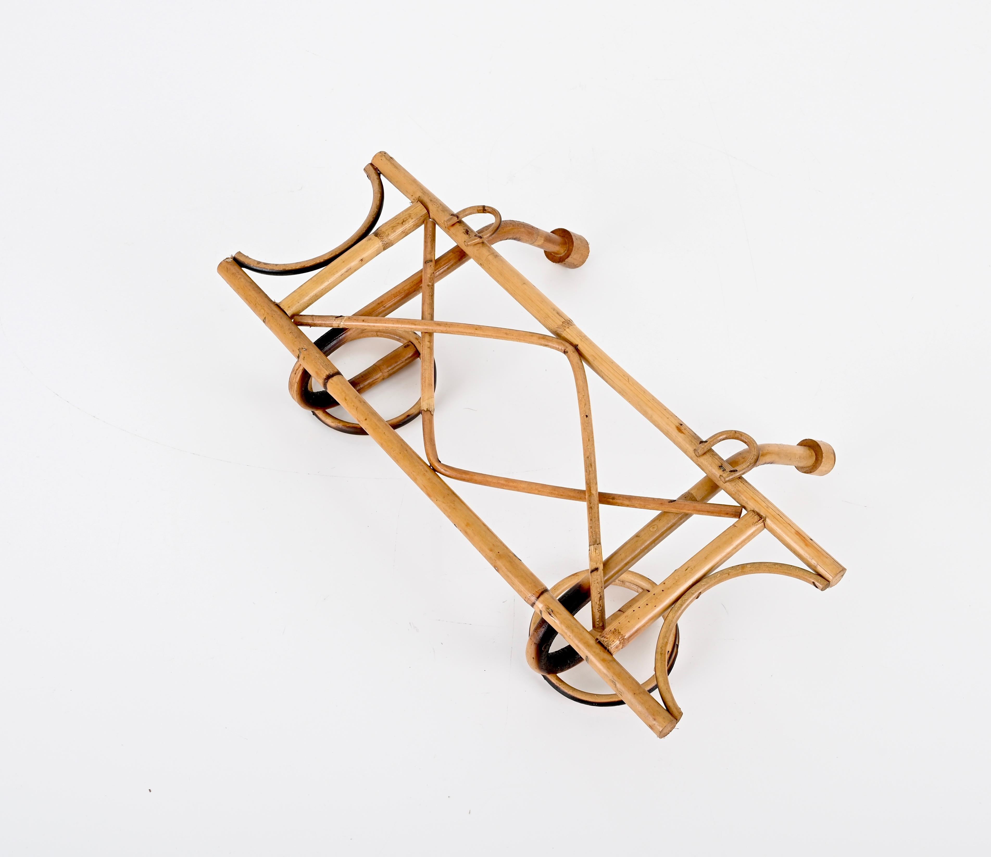 Midcentury French Riviera Coat Rack in Rattan and Bamboo, Italy 1960s For Sale 3