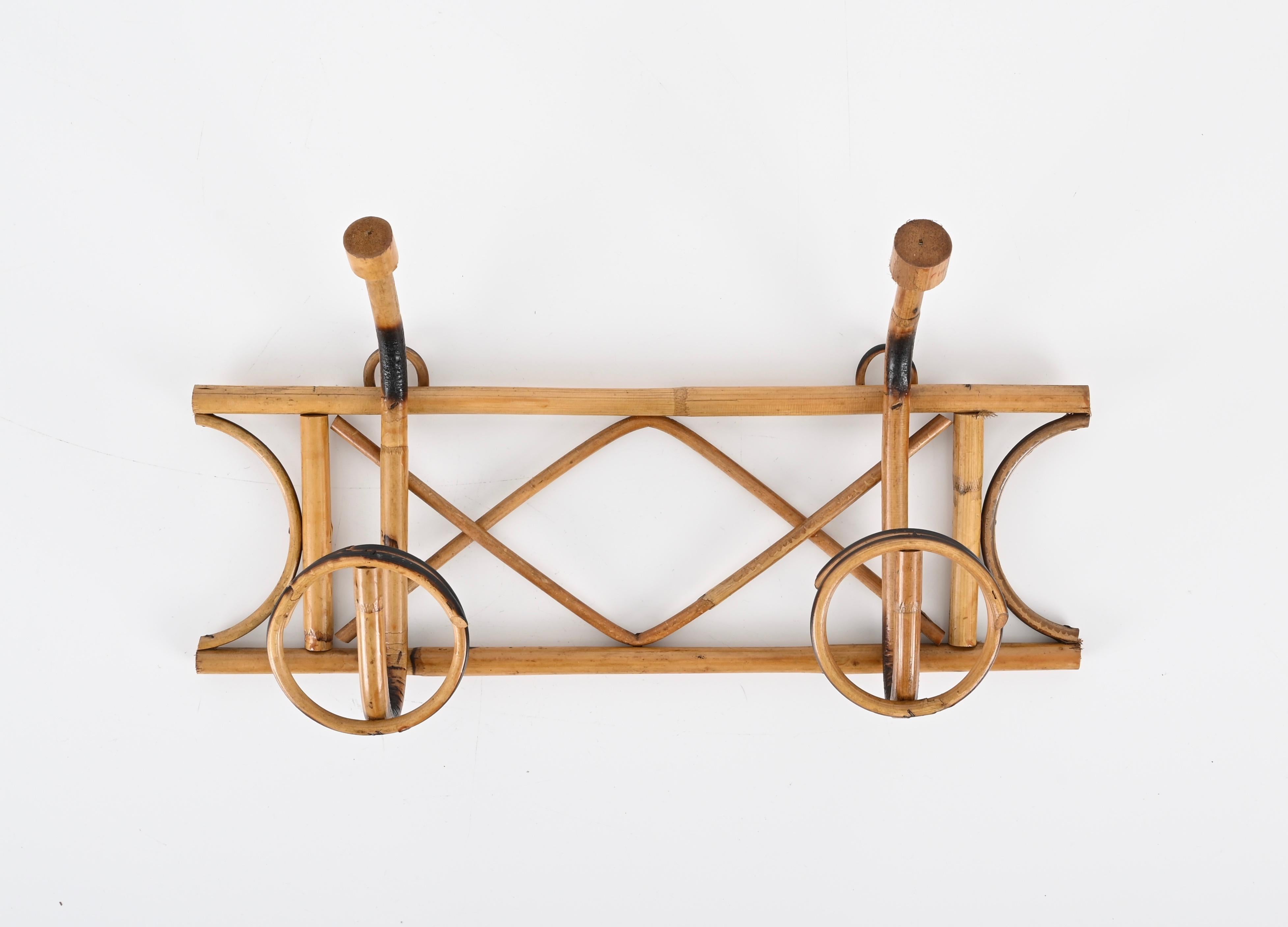 Midcentury French Riviera Coat Rack in Rattan and Bamboo, Italy 1960s For Sale 4