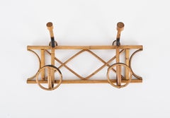 Midcentury French Riviera Coat Rack in Rattan and Bamboo, Italy 1960s