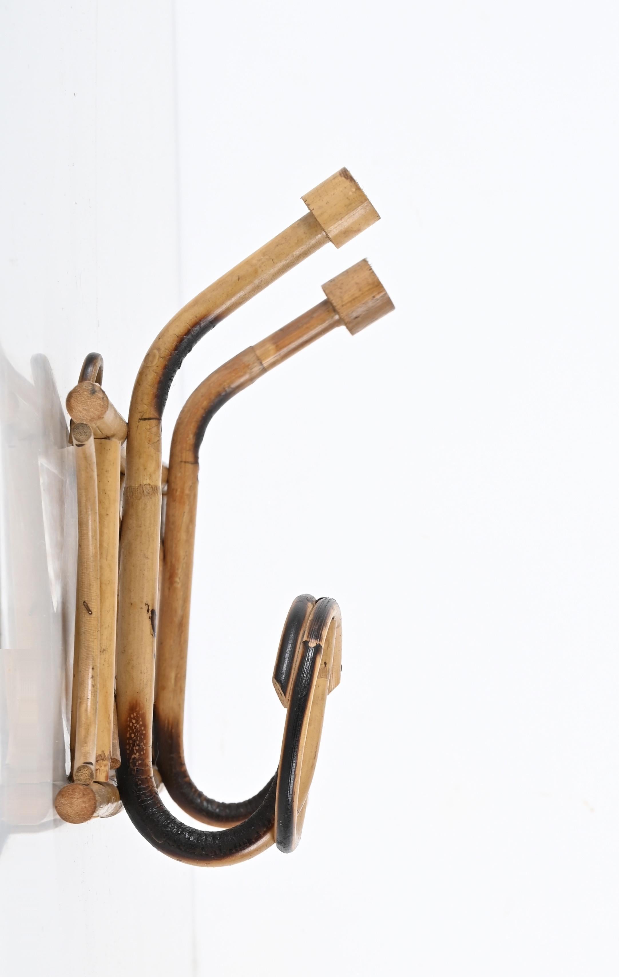 Hand-Crafted Midcentury French Riviera Coat Rack in Rattan and Bamboo, Italy 1960s For Sale