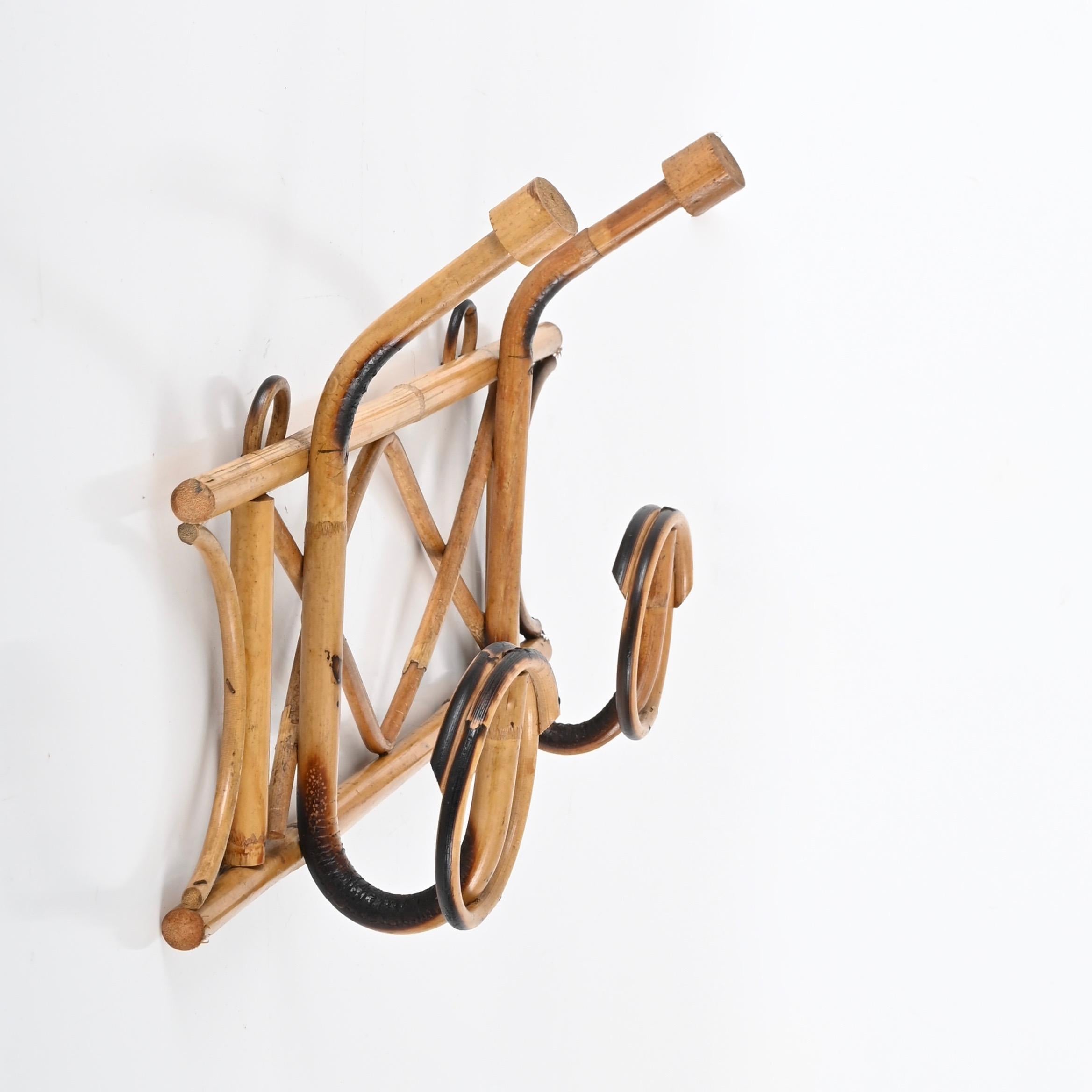 Midcentury French Riviera Coat Rack in Rattan and Bamboo, Italy 1960s For Sale 2