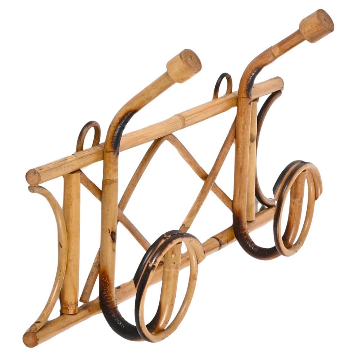Midcentury French Riviera Coat Rack in Rattan and Bamboo, Italy 1960s