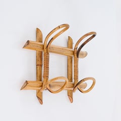 Midcentury French Riviera Coat Rack in Rattan, Wicker and Bamboo, Italy 1960s