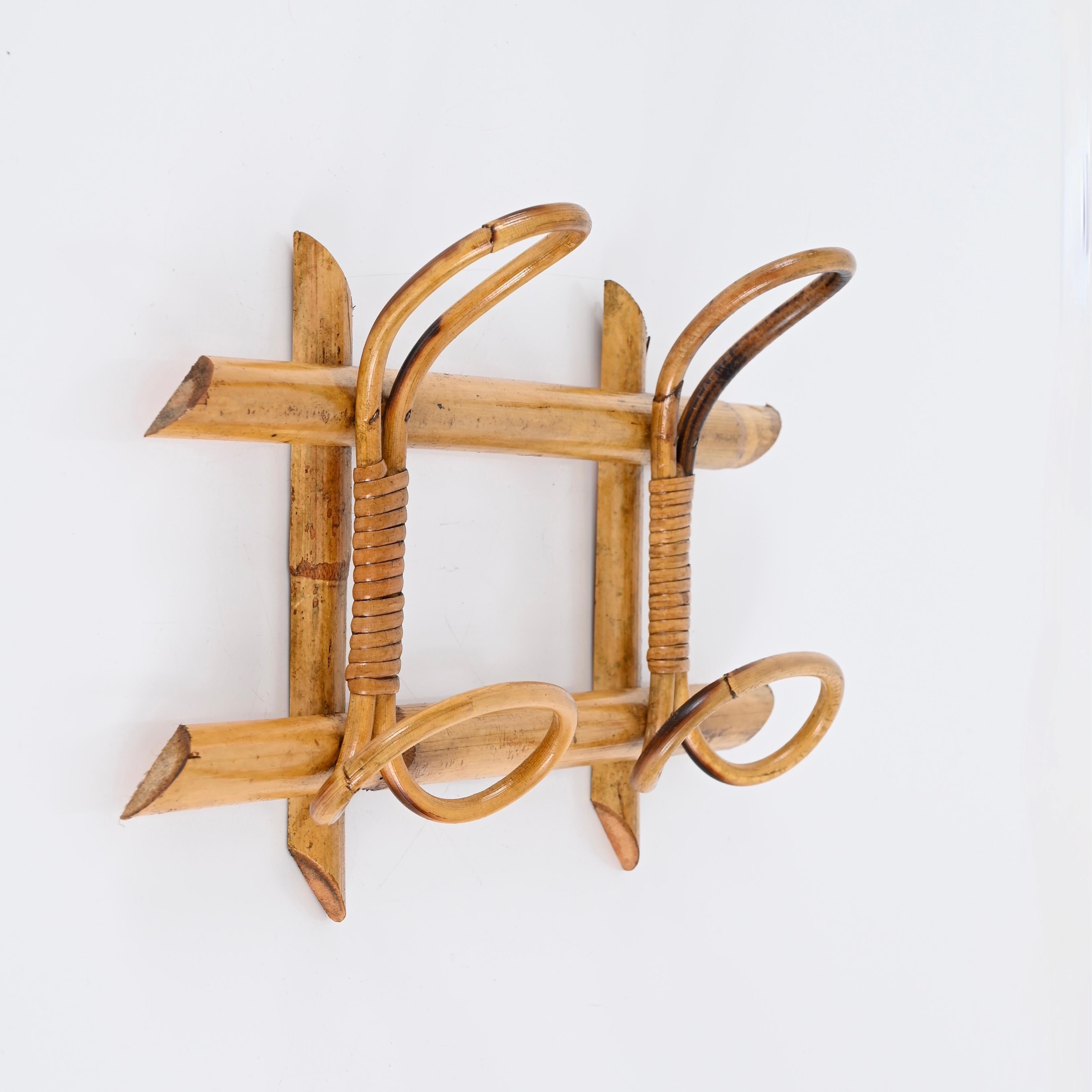 Mid-Century Modern Midcentury French Riviera Coat Rack in Rattan, Wicker and Bamboo, Italy 1960s For Sale