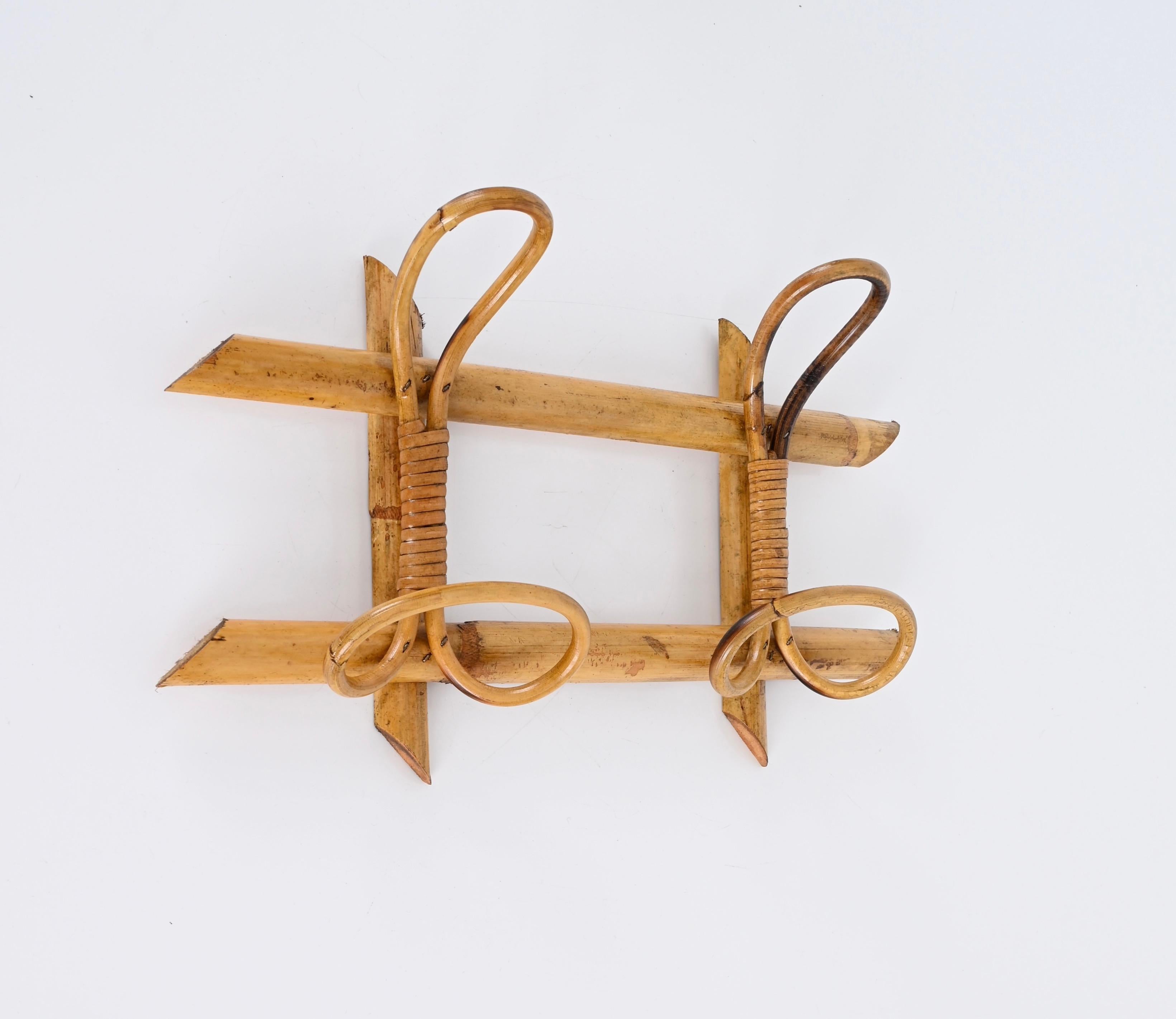 Midcentury French Riviera Coat Rack in Rattan, Wicker and Bamboo, Italy 1960s For Sale 2