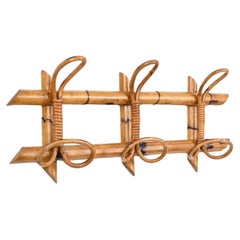Midcentury French Riviera Coat Rack in Rattan, Wicker and Bamboo, Italy 1960s