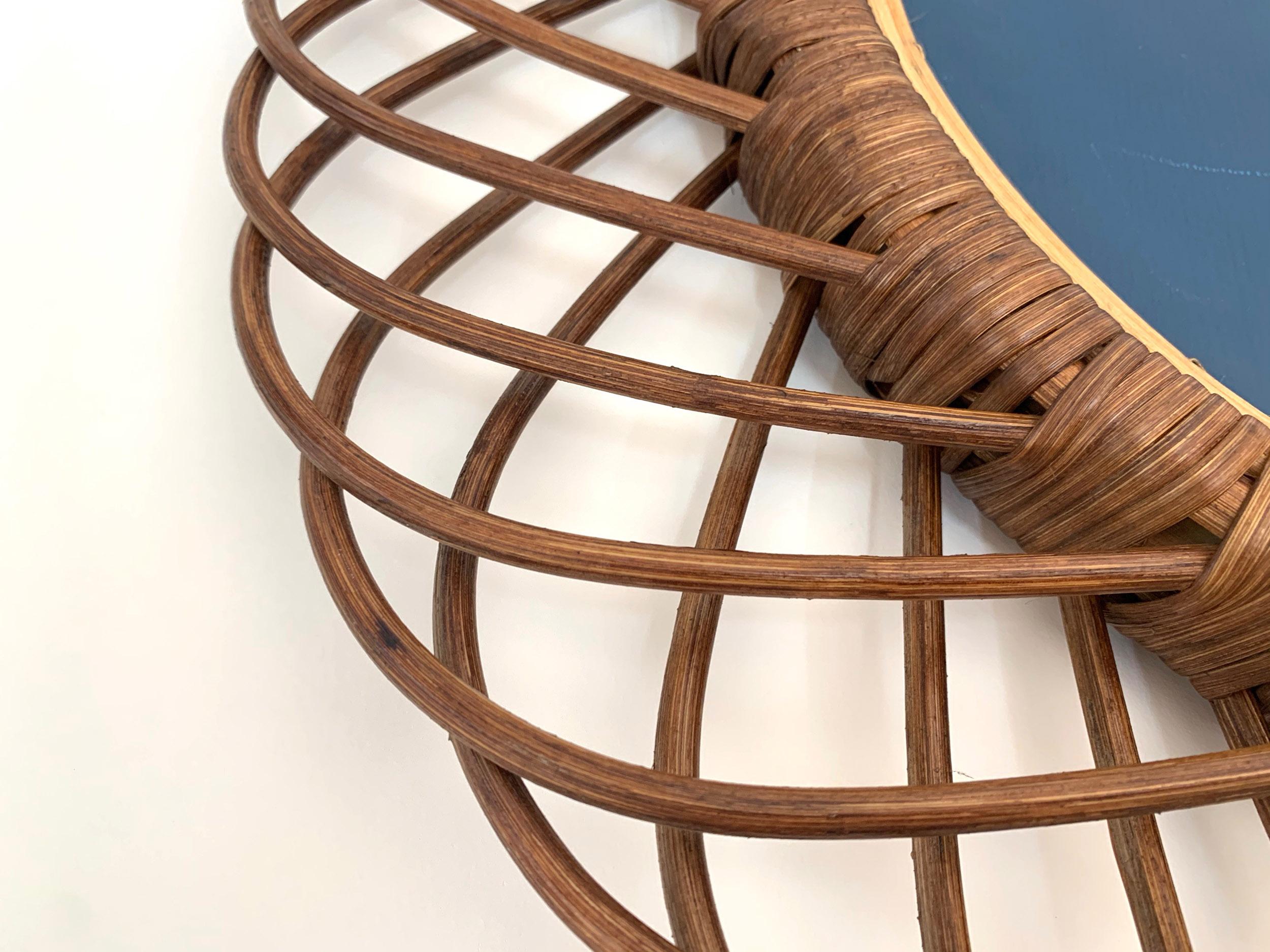 Midcentury French Riviera Curved Rattan and Bamboo Italian Oval Mirror, 1960s 8