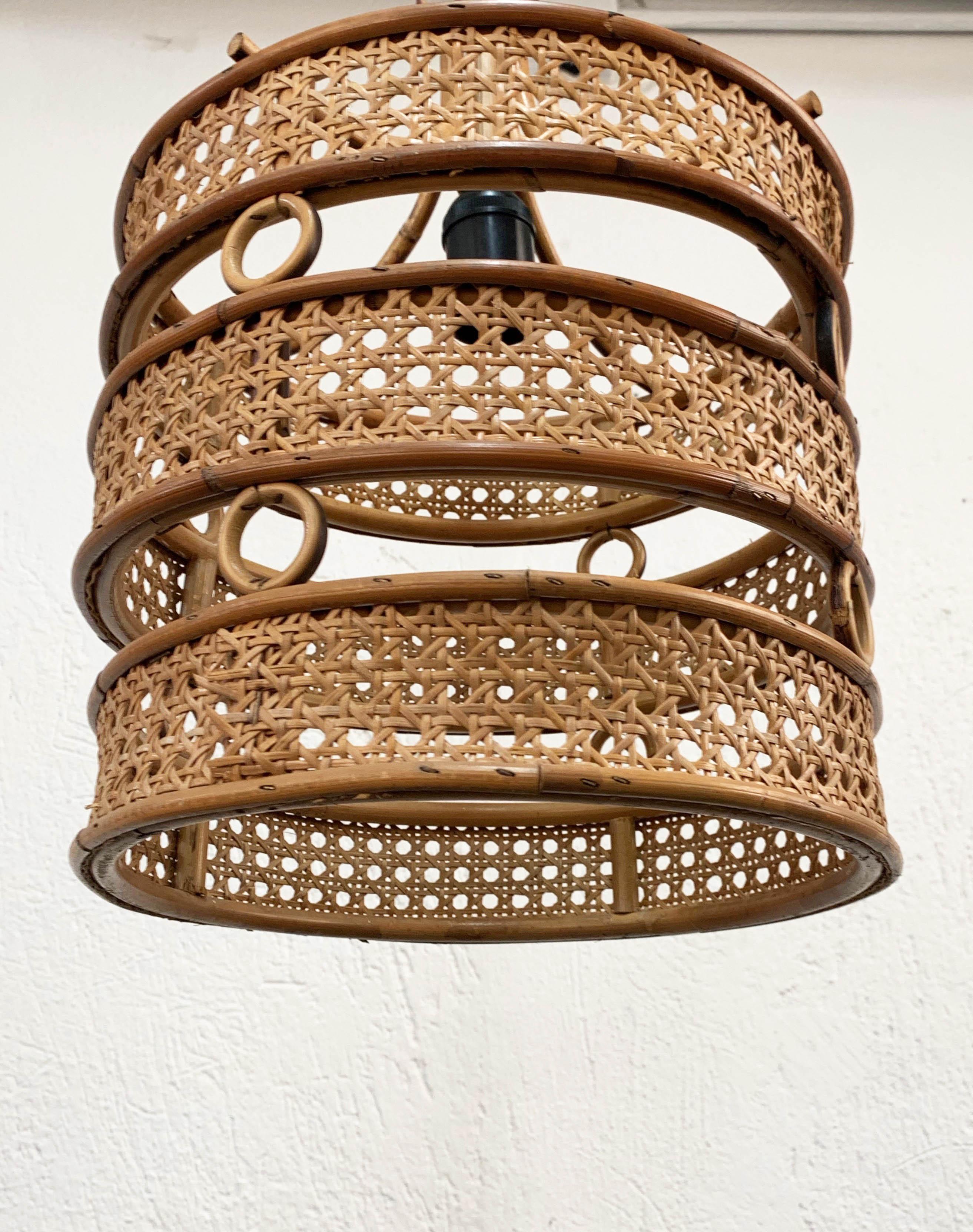 Midcentury French Riviera Franco Albini Rattan and Wicker Chandelier, 1960s 9
