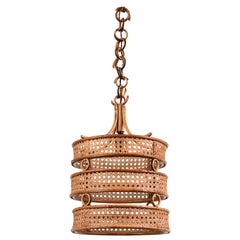 Midcentury French Riviera Franco Albini Rattan and Wicker Chandelier, 1960s