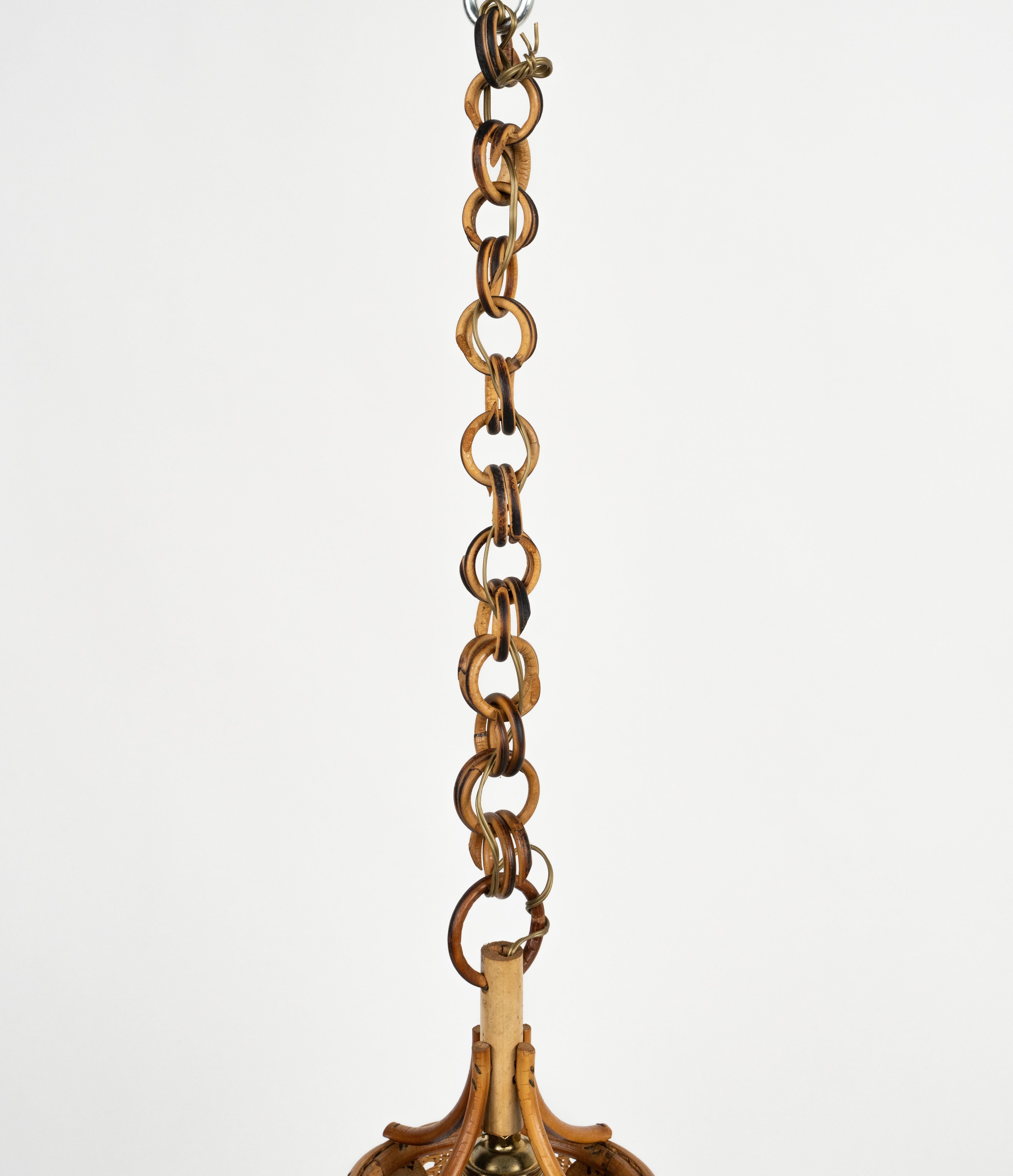 Midcentury French Riviera Hand-Crafted Chandelier Rattan and Wicker, Italy 1960s For Sale 7