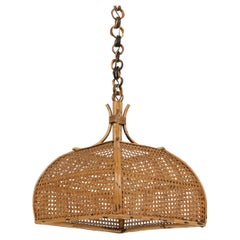 Lampadario artigianale della Costa Azzurra del Medioevo in rattan e vimini, Italia 1960