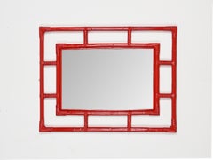 Midcentury French Riviera Large Rectangular Mirror in Bamboo, Rattan, Italy 1960