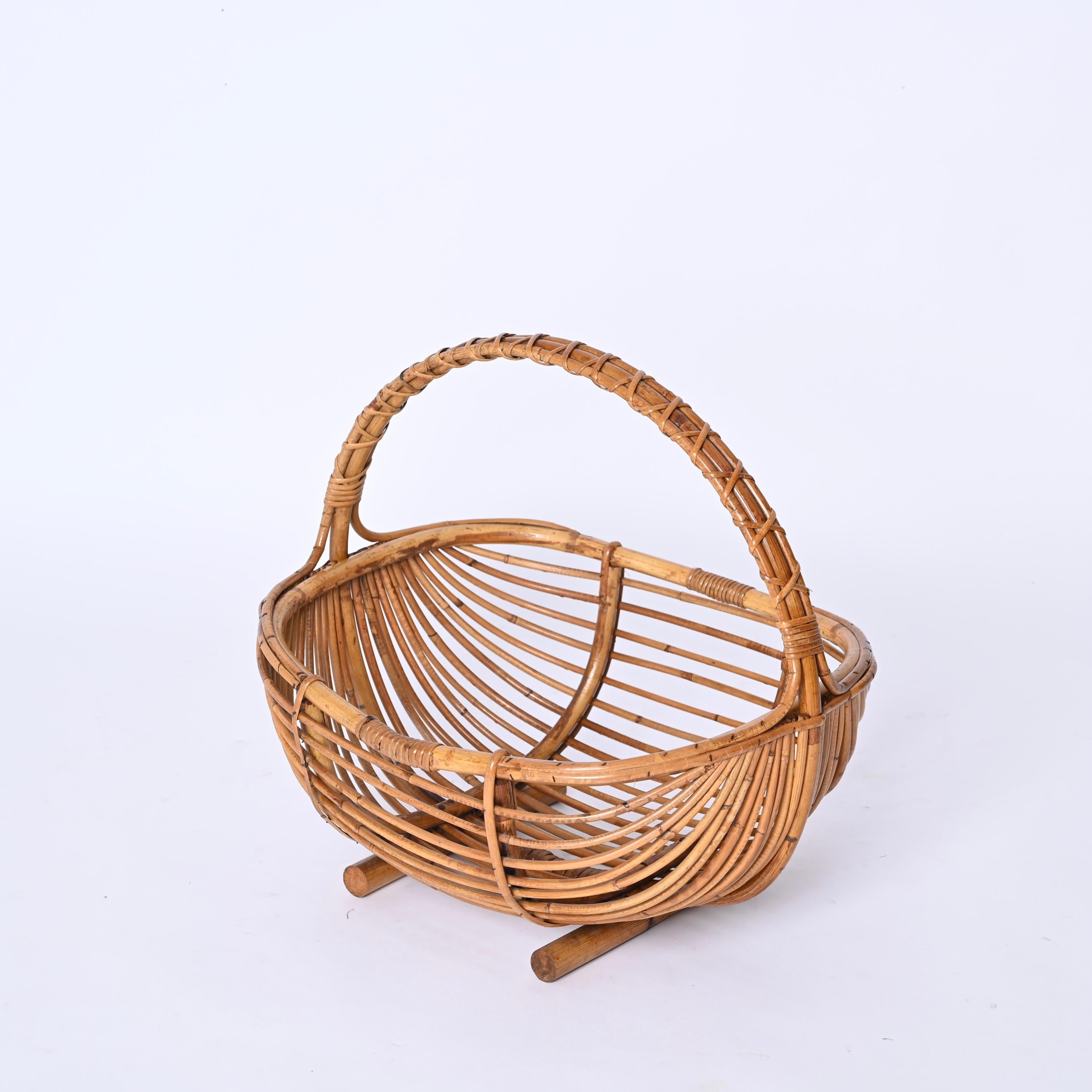 Midcentury French Riviera Magazine Rack in Bamboo and Rattan, Italy 1970s For Sale 3