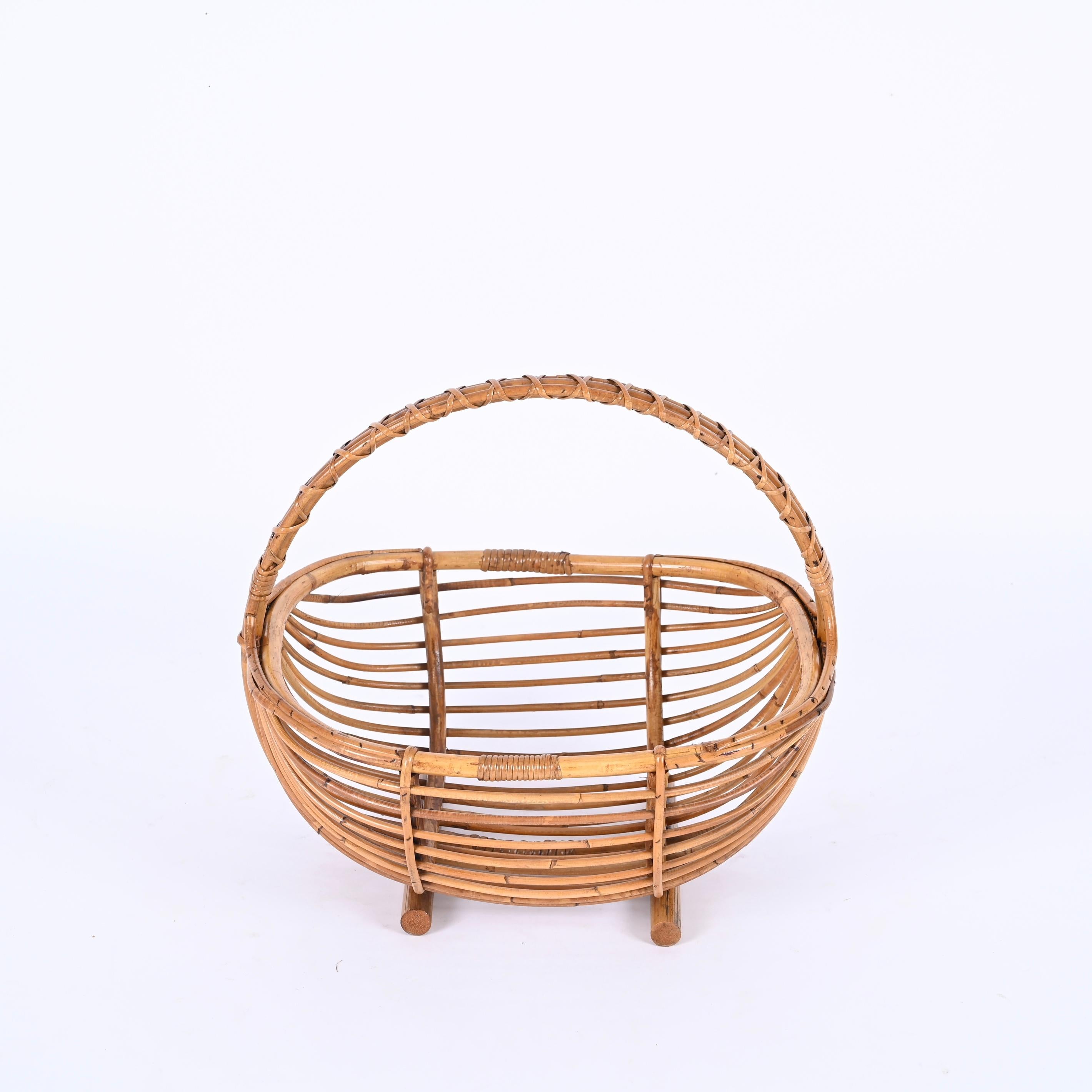 Midcentury French Riviera Magazine Rack in Bamboo and Rattan, Italy 1970s For Sale 5
