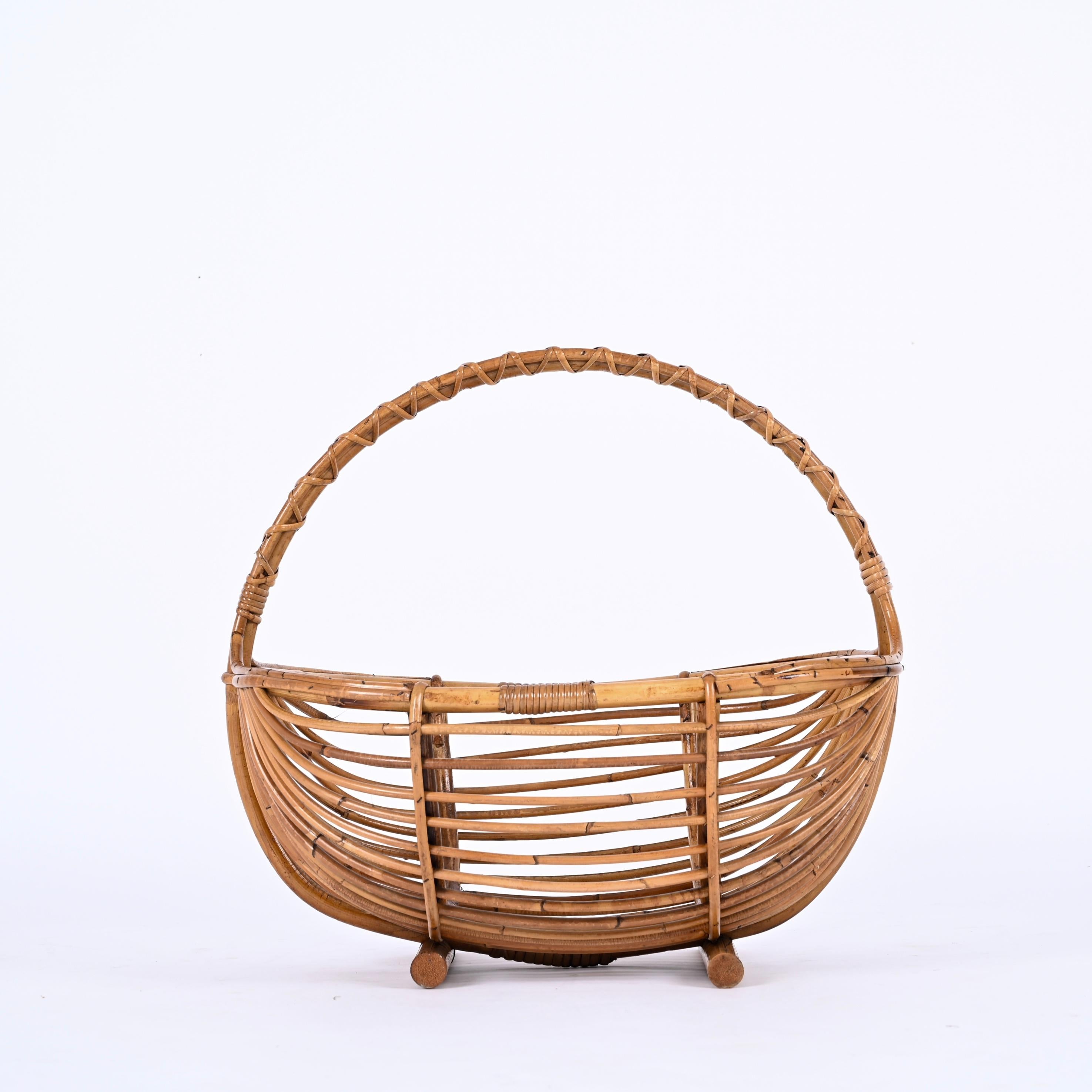 Midcentury French Riviera Magazine Rack in Bamboo and Rattan, Italy 1970s For Sale 6