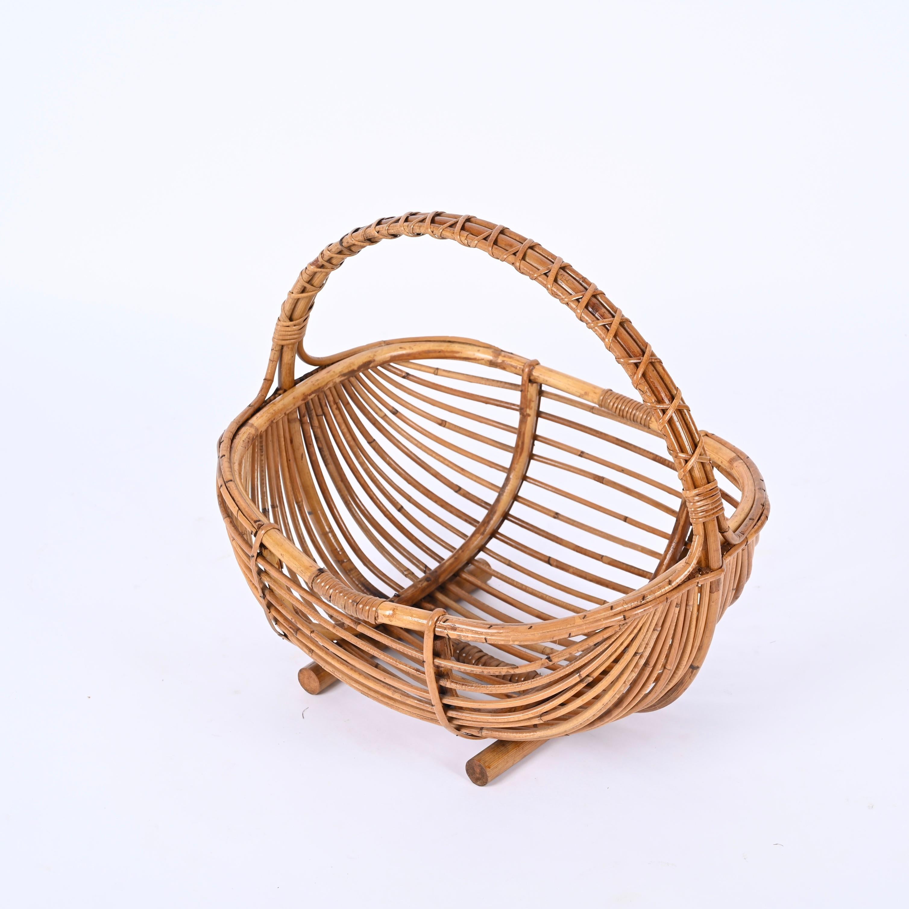 Midcentury French Riviera Magazine Rack in Bamboo and Rattan, Italy 1970s For Sale 8