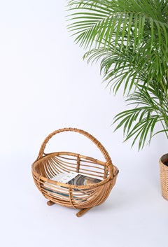 Midcentury French Riviera Magazine Rack in Bamboo and Rattan, Italy 1970s
