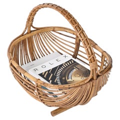 Midcentury French Riviera Magazine Rack in Bamboo and Rattan, Italy 1970s