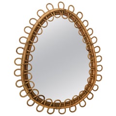 Midcentury French Riviera Oval Bamboo and Rattan Italian Wall Mirror, 1960s
