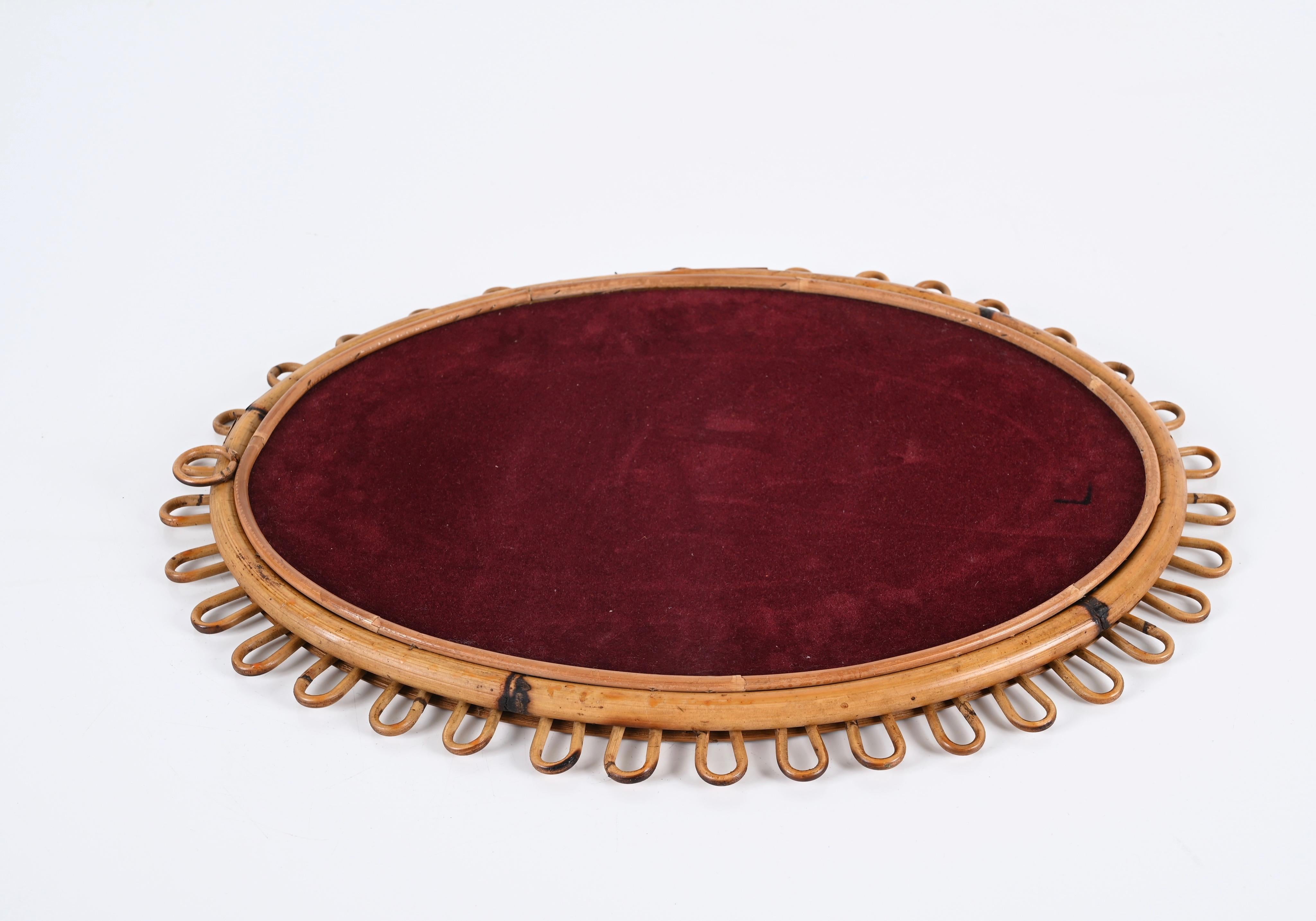 Midcentury French Riviera Oval Mirror in Rattan and Bamboo, Italy 1960s In Good Condition In Roma, IT
