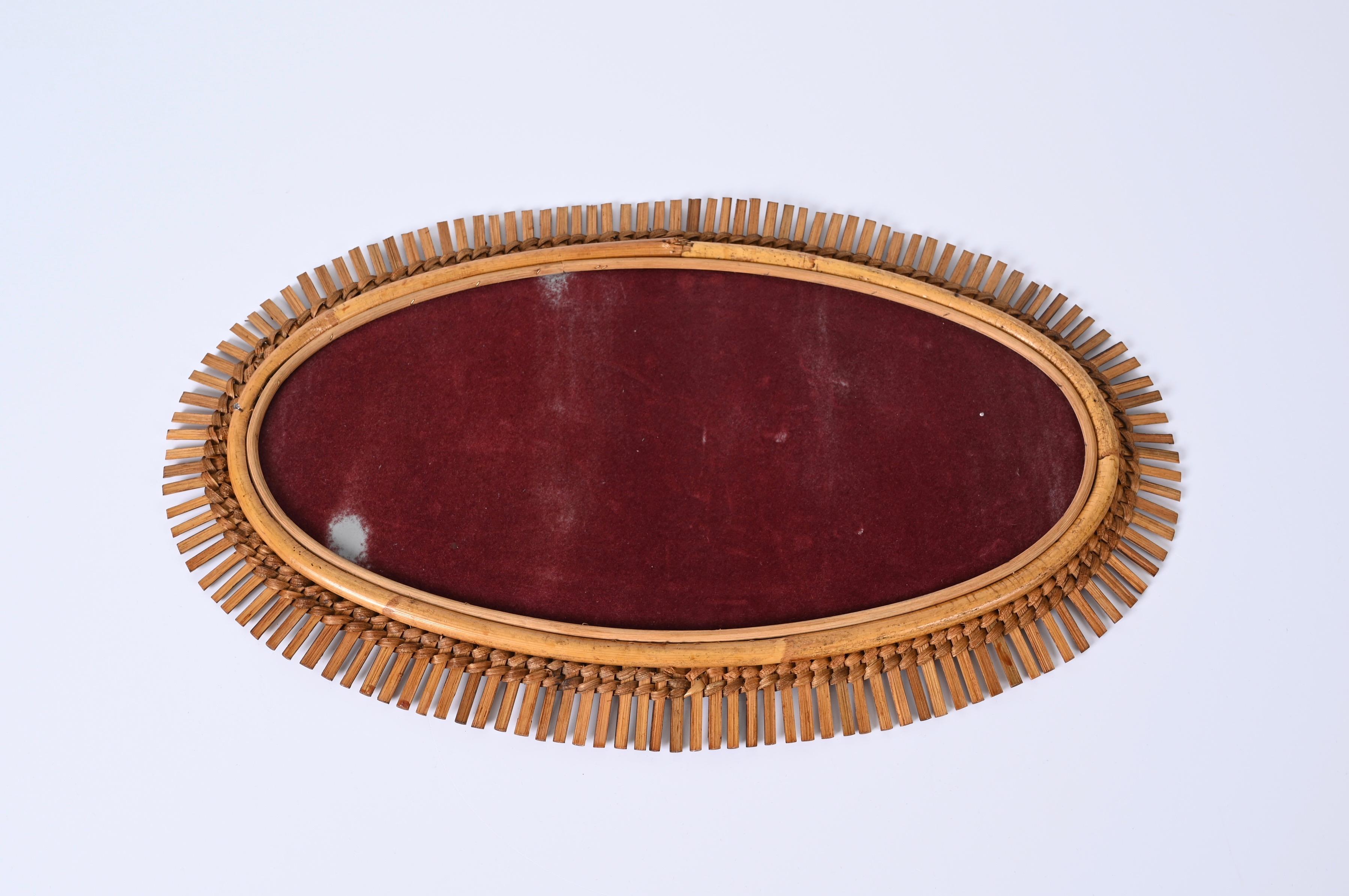 Midcentury French Riviera Oval Wall Mirror with Bamboo and Rattan Frame, 1960s 5