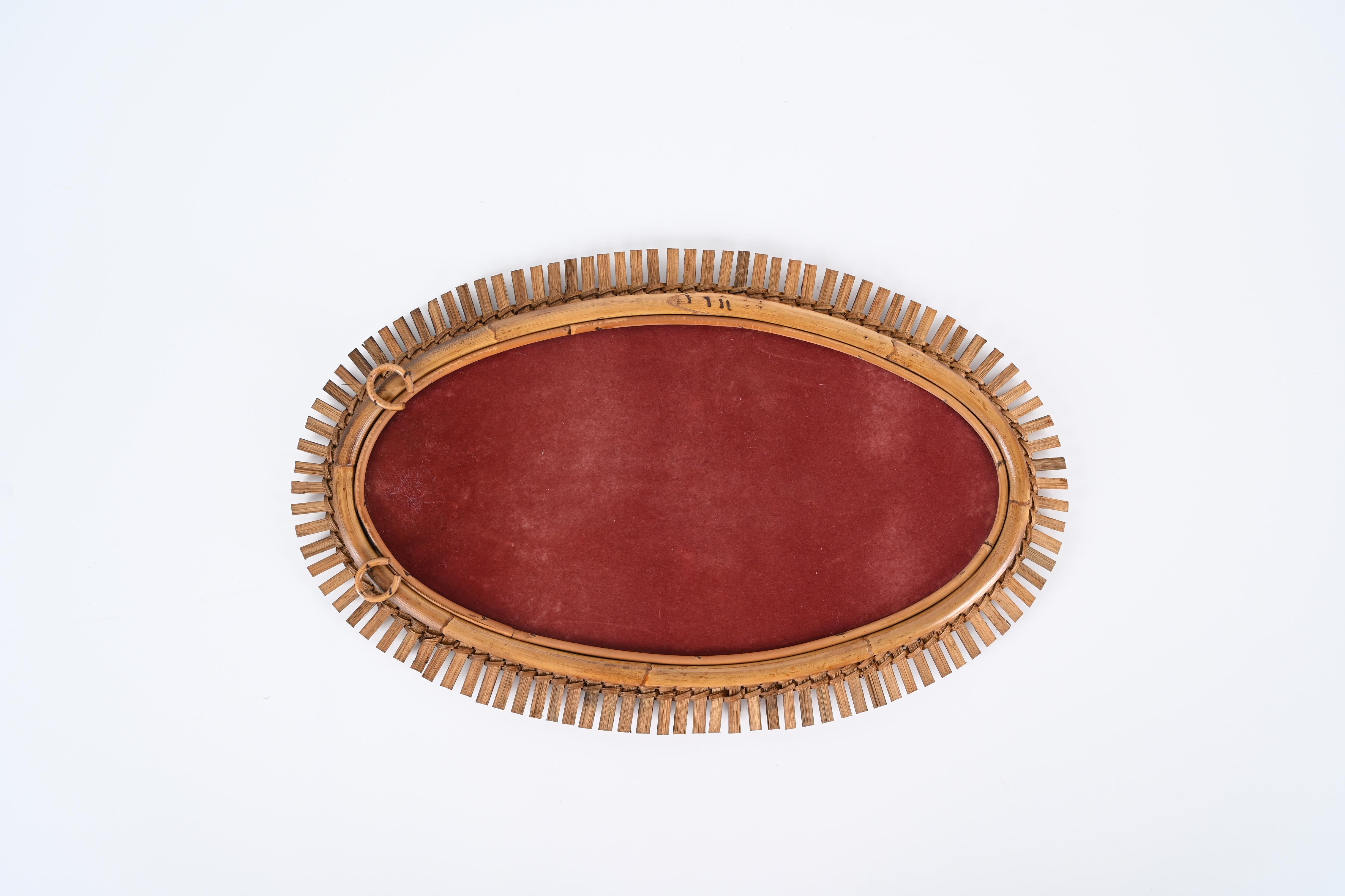 Midcentury French Riviera Oval Wall Mirror with Bamboo and Rattan Frame, 1960s 5